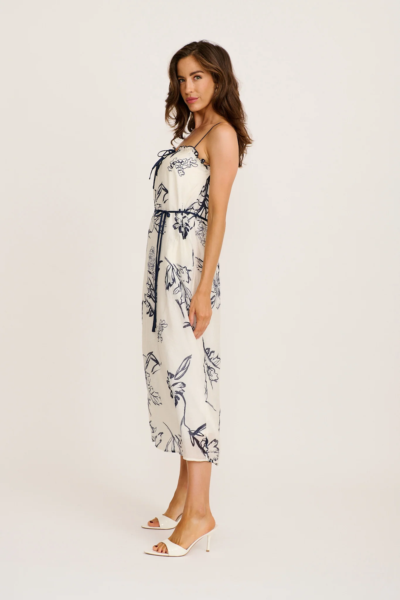 Adley Midi Dress in White with Navy Floral - Image 3