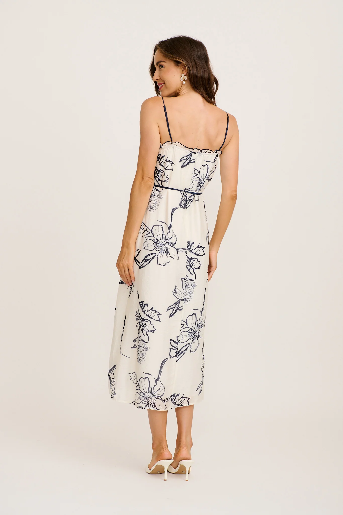 Adley Midi Dress in White with Navy Floral - Image 4