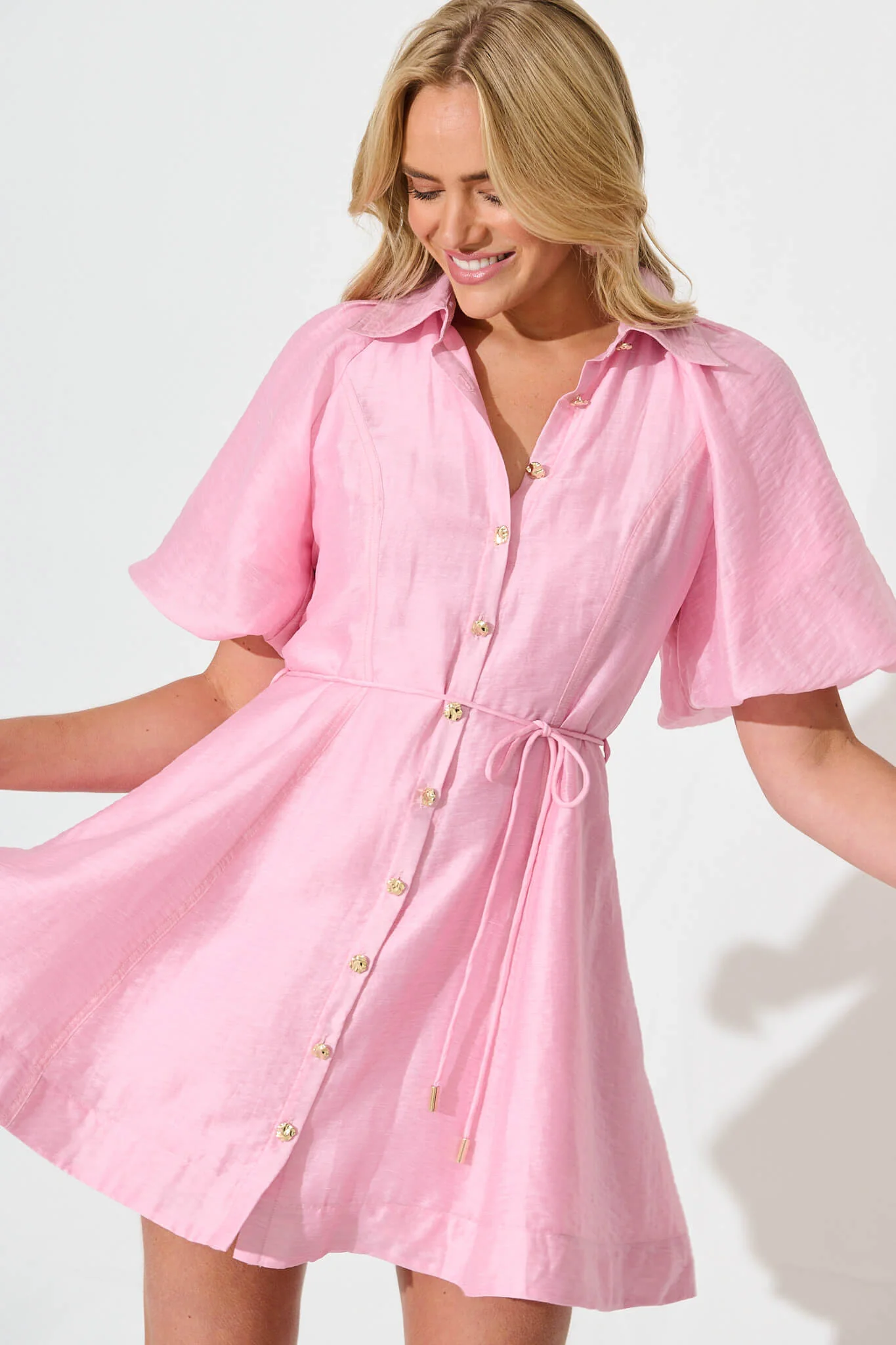 Admirer Shirt Dress in Pink Organza - Image 6