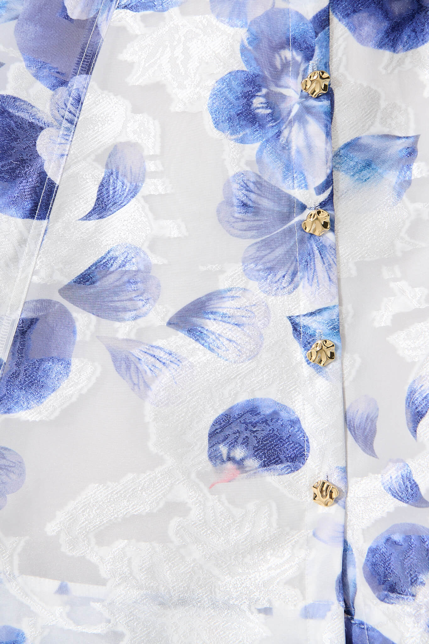 Admirer Shirt Dress in White with Blue Floral Organza - Image 10