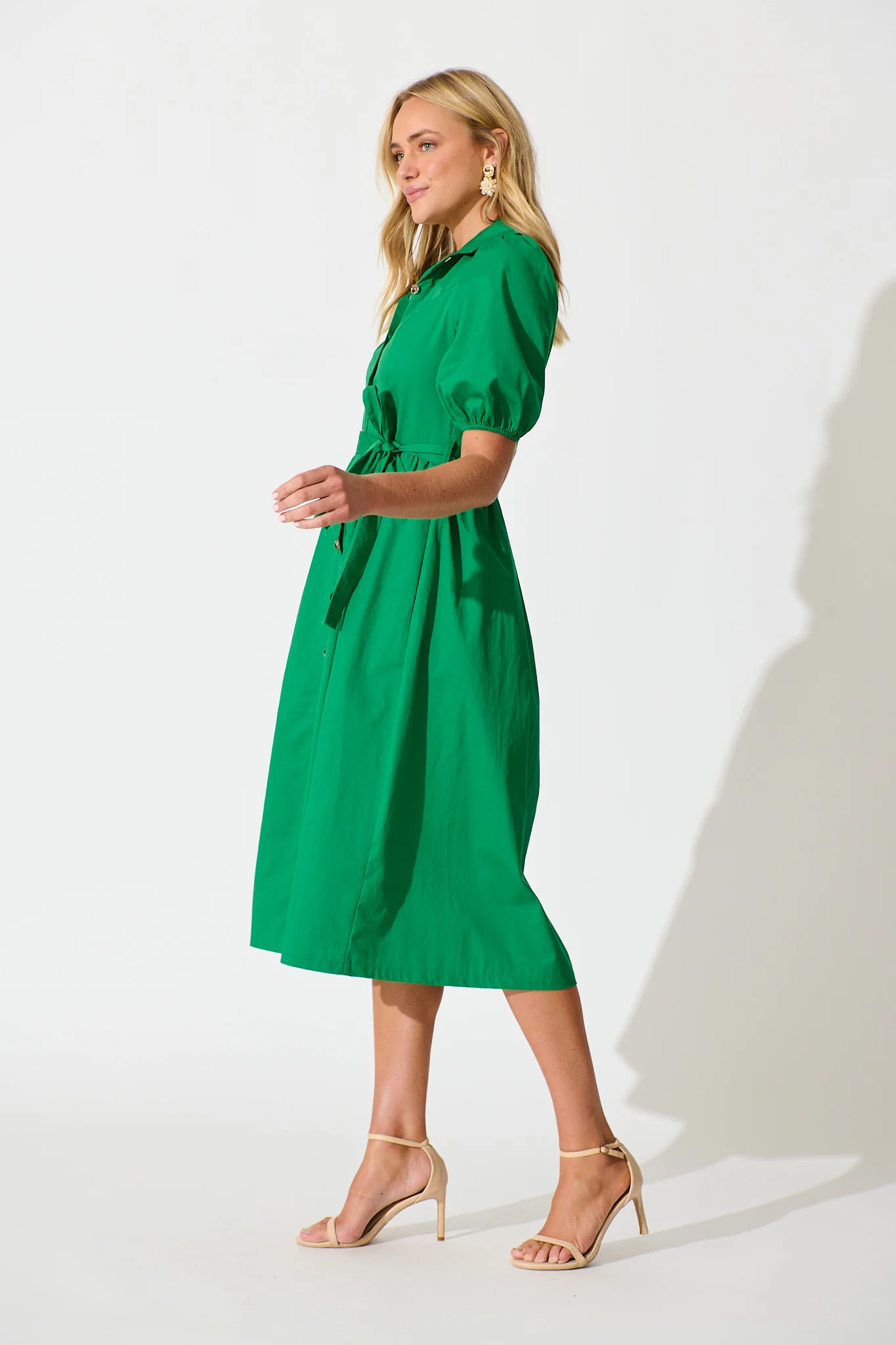 Adrienne Midi Shirt Dress in Green Cotton - Image 3