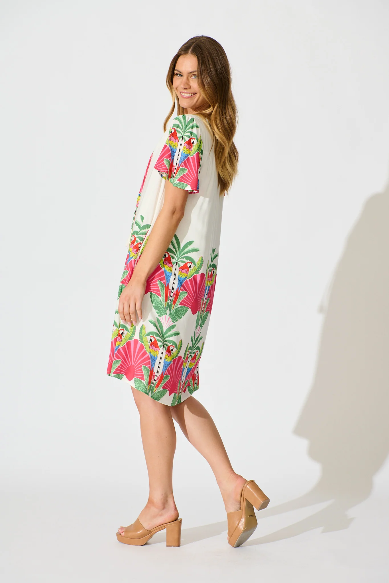 Aere Dress in White with Red Multi Tropical Print - Image 3