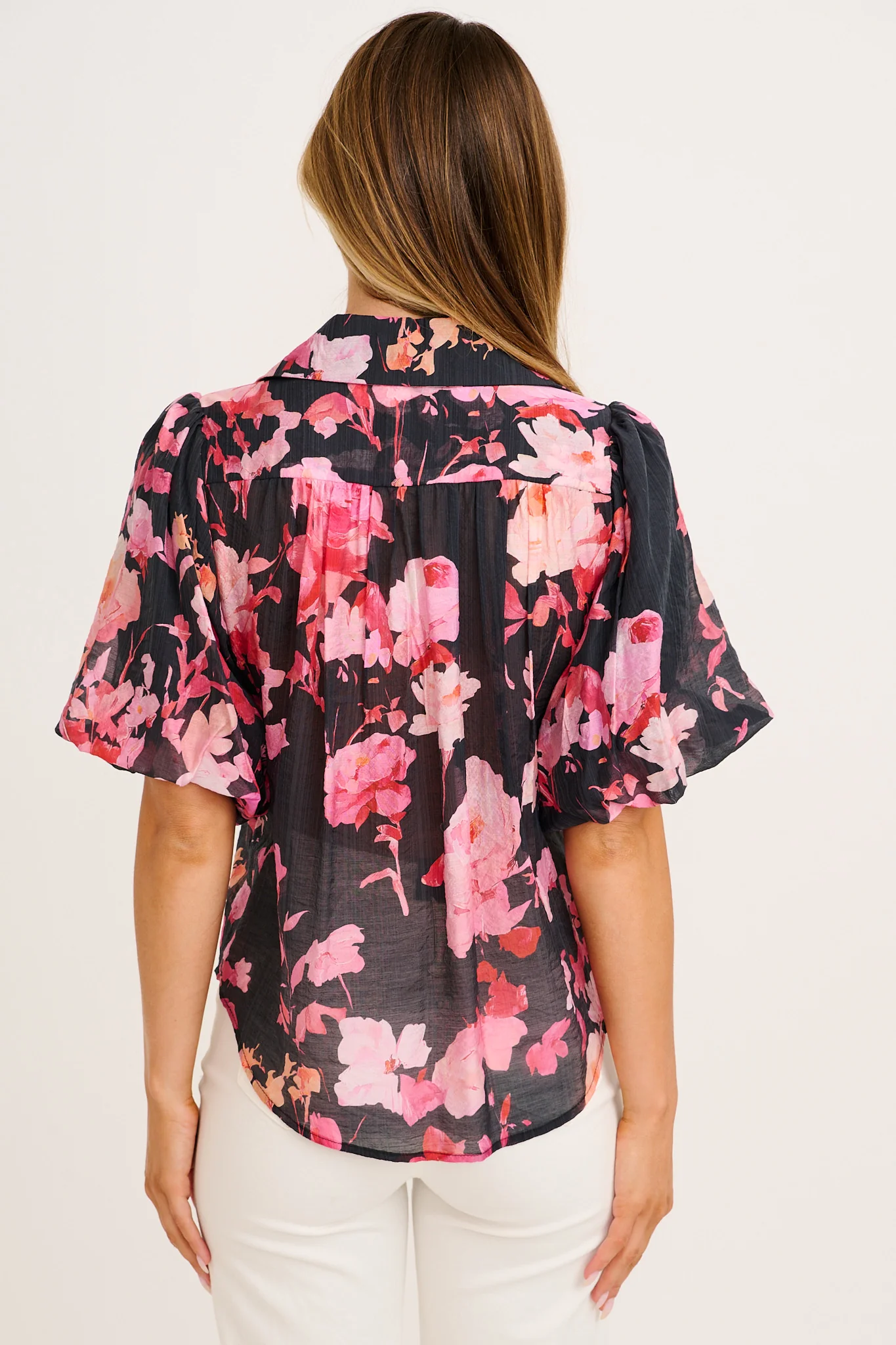 Aeryn Shirt in Black with Pink Floral - Image 3