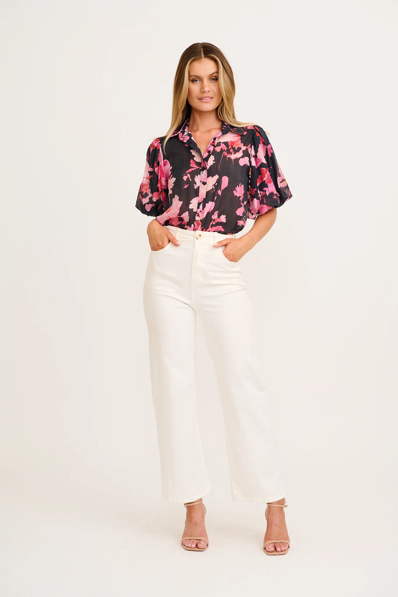 Aeryn Shirt in Black with Pink Floral - Image 4