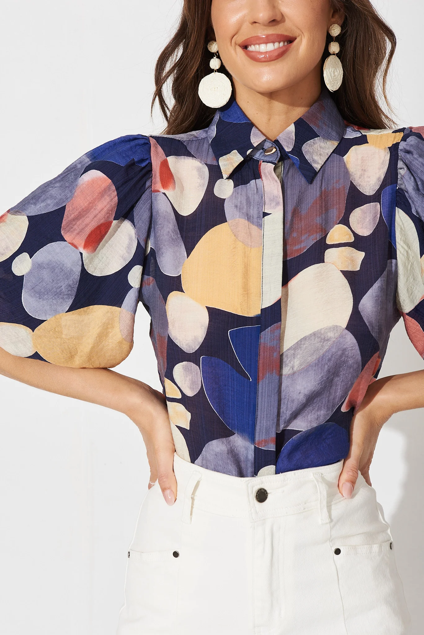 Aeryn Shirt In Navy With Multi Print - Image 5