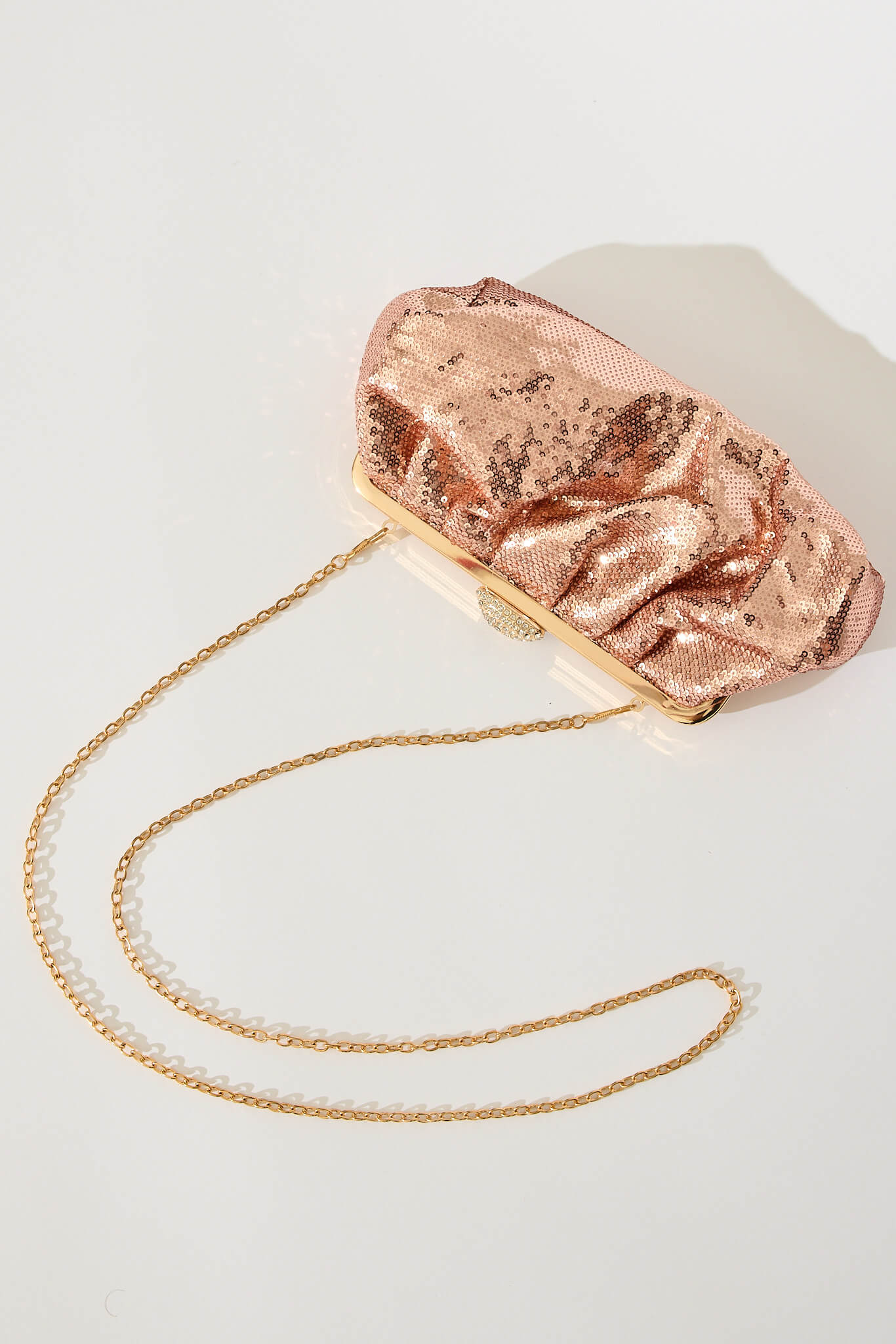 Aida Clutch Bag In Rose Gold Sequin - Image 6