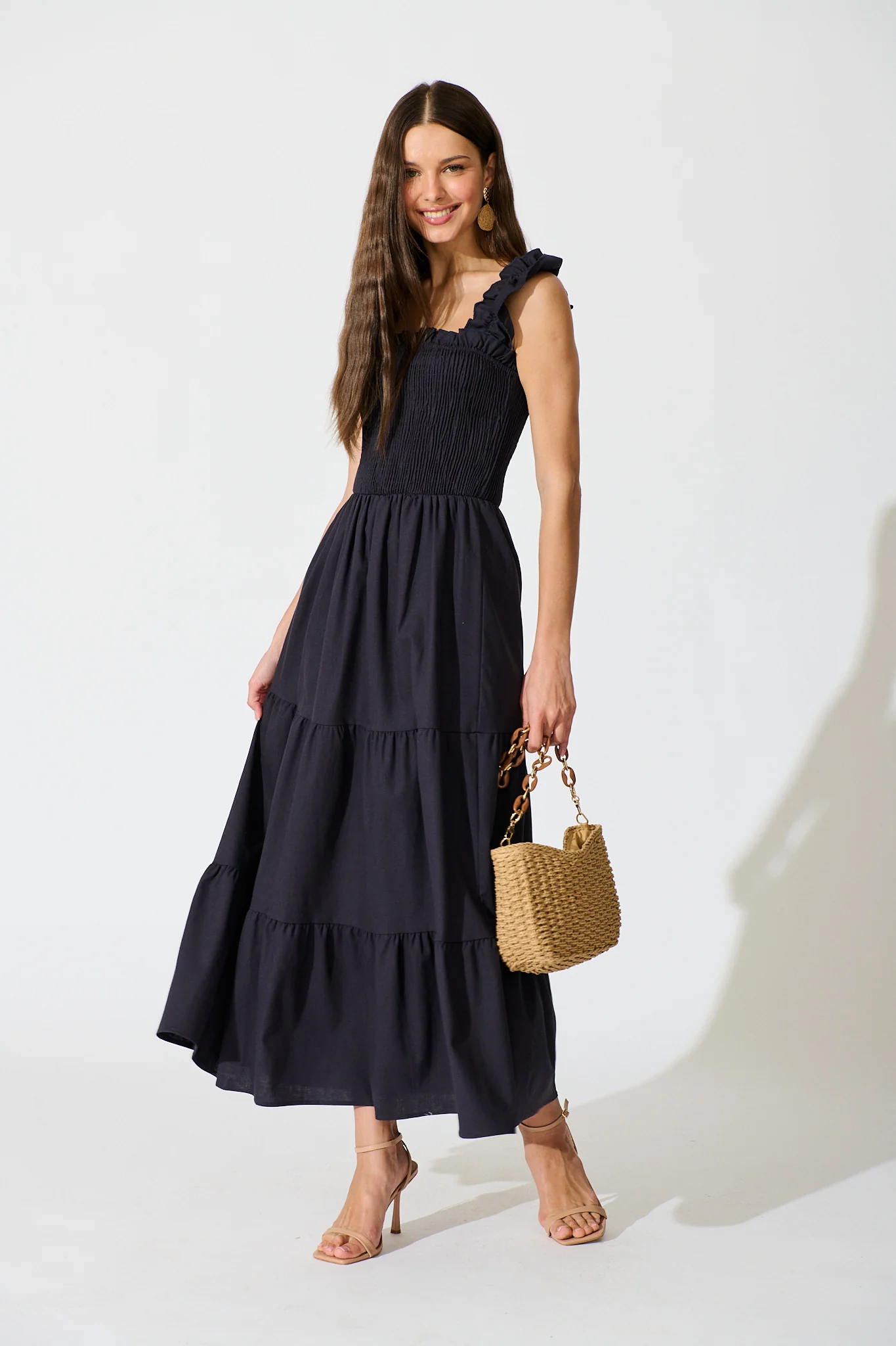 Ailsa Maxi Dress in Navy Cotton Linen Blend - Image 3