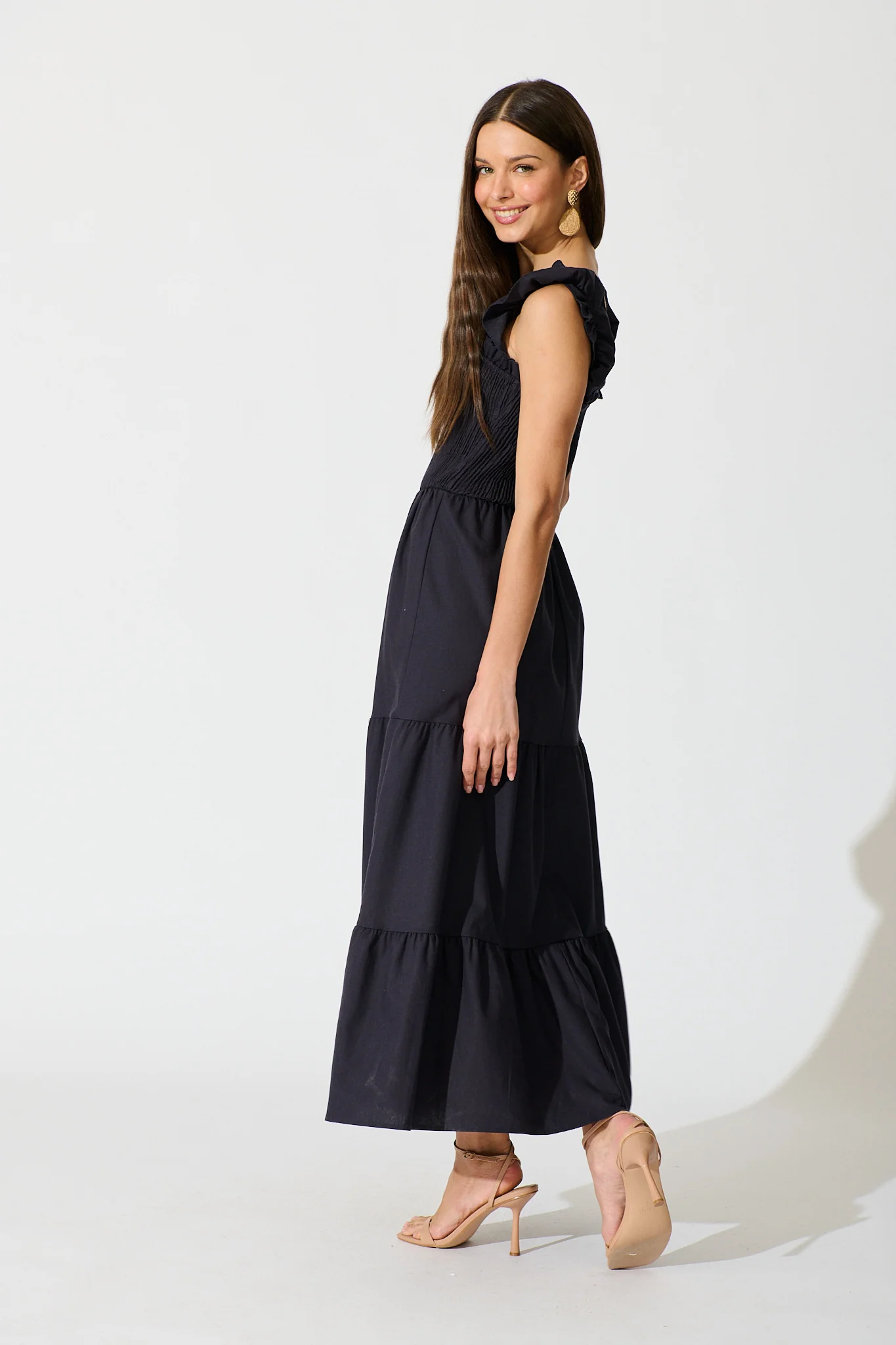 Ailsa Maxi Dress in Navy Cotton Linen Blend - Image 6