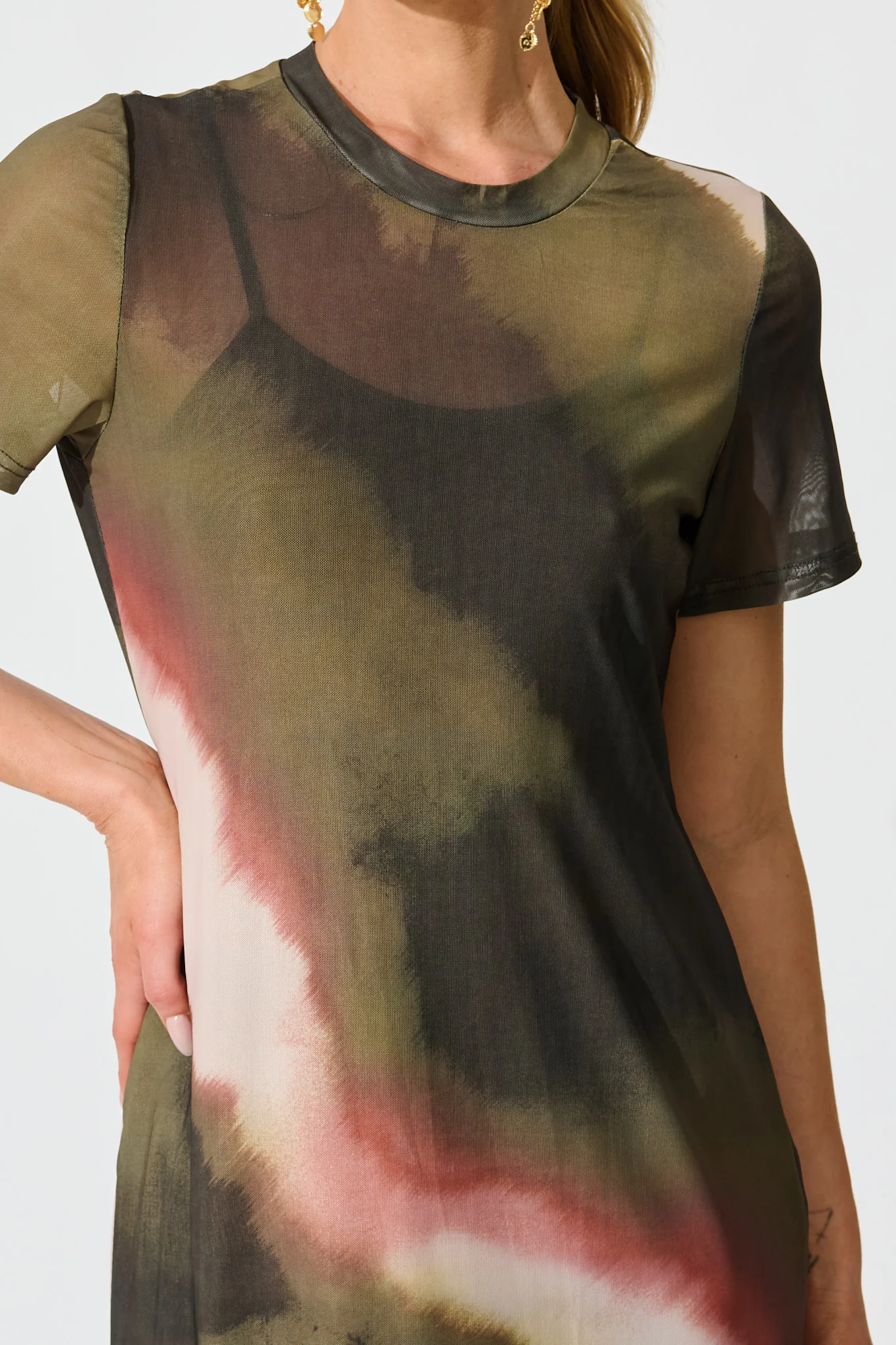 Ainsleigh Midi Dress in Green Multi Ombre Mesh - Image 5