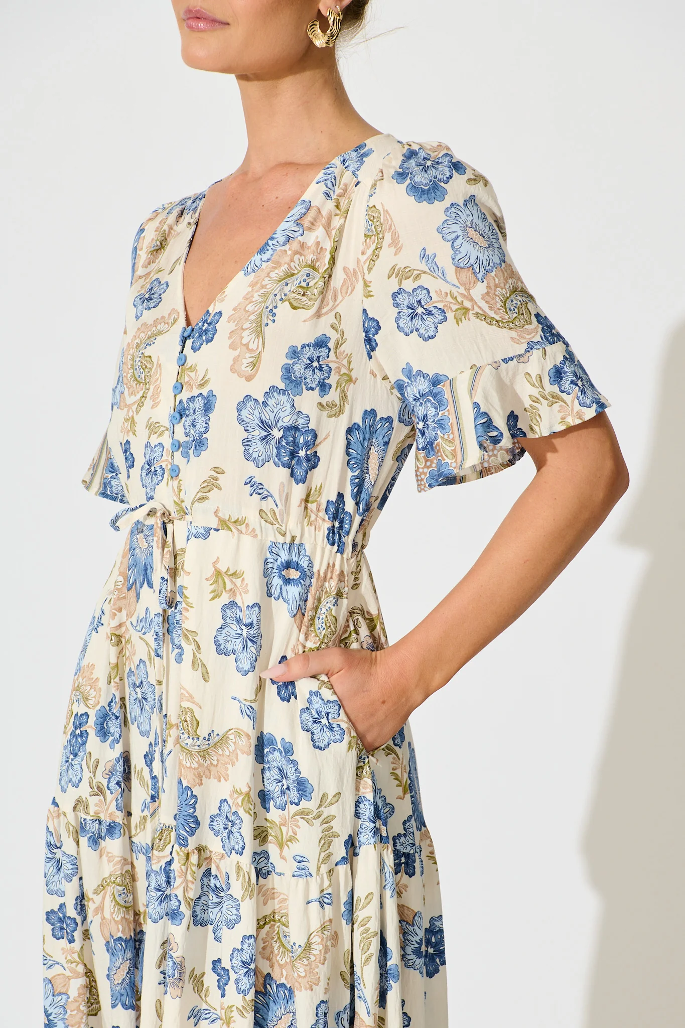Alessa Maxi Dress in White with Blue Floral - Image 5