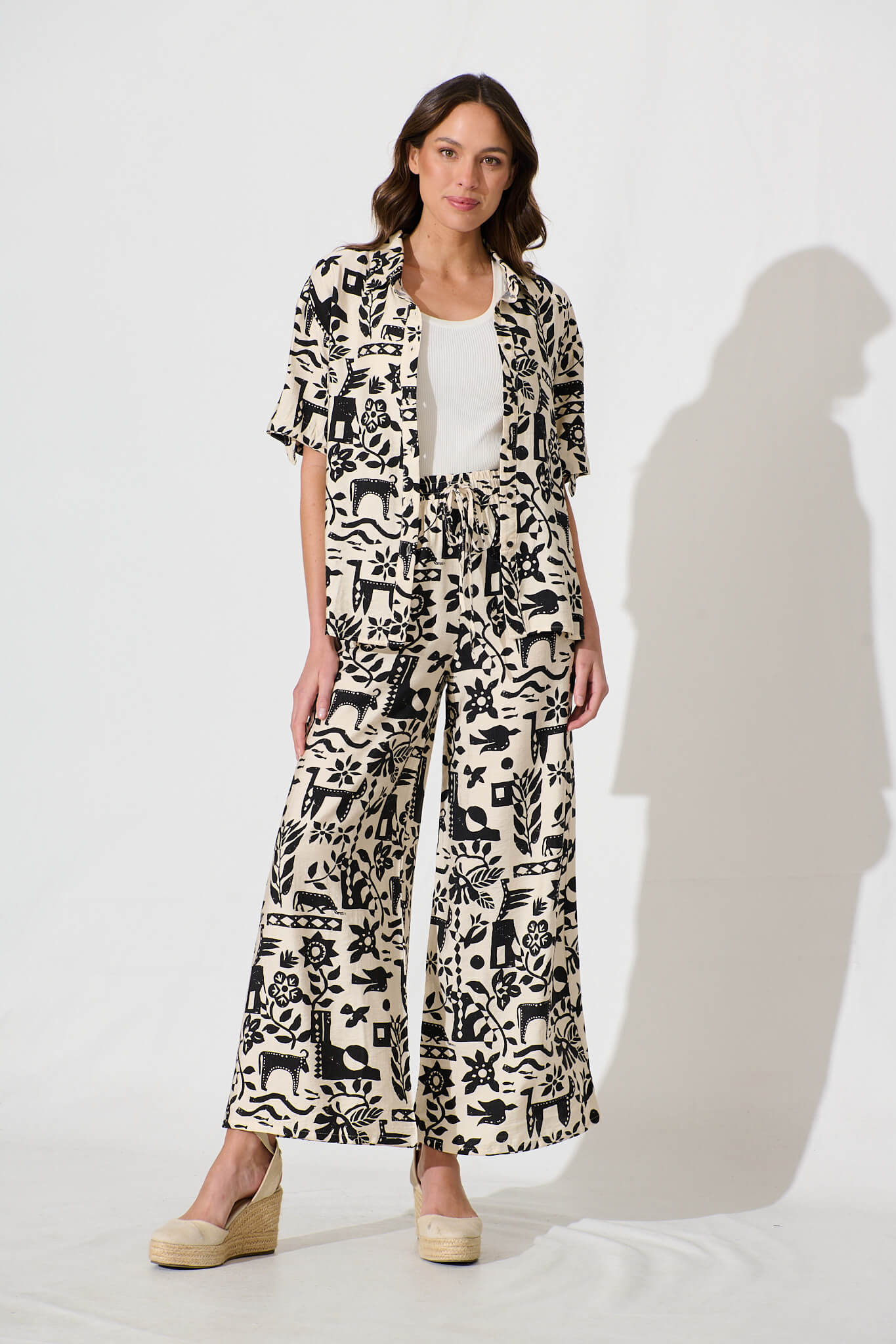 Alexcina Shirt in Cream with Black Print - Image 5