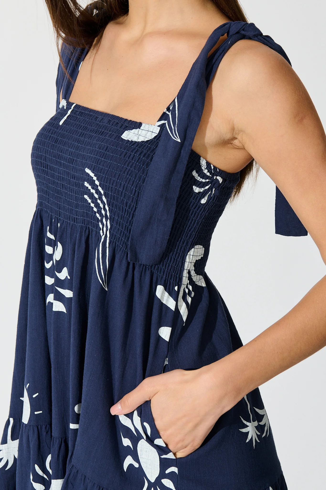 Alexea Midi Sundress in Navy with White Print Cotton - Image 5
