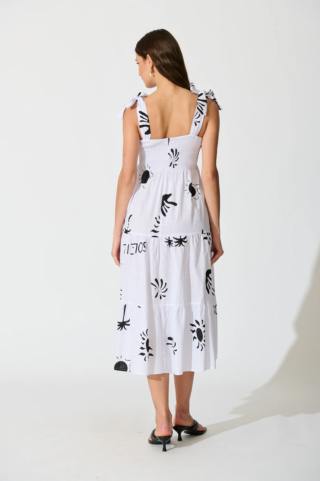Alexea Midi Sundress in White with Black Print Cotton - Image 4