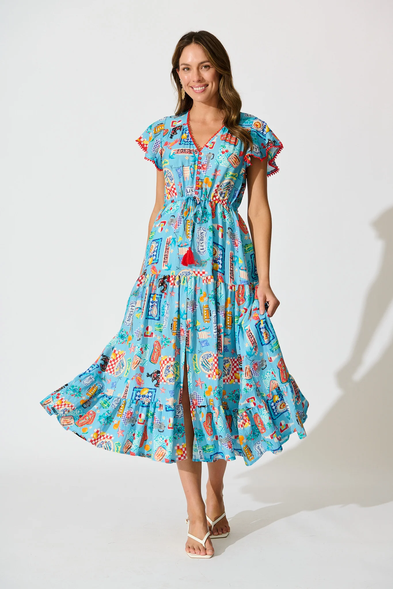Alice Maxi Dress in Blue Multi Conversational Print
