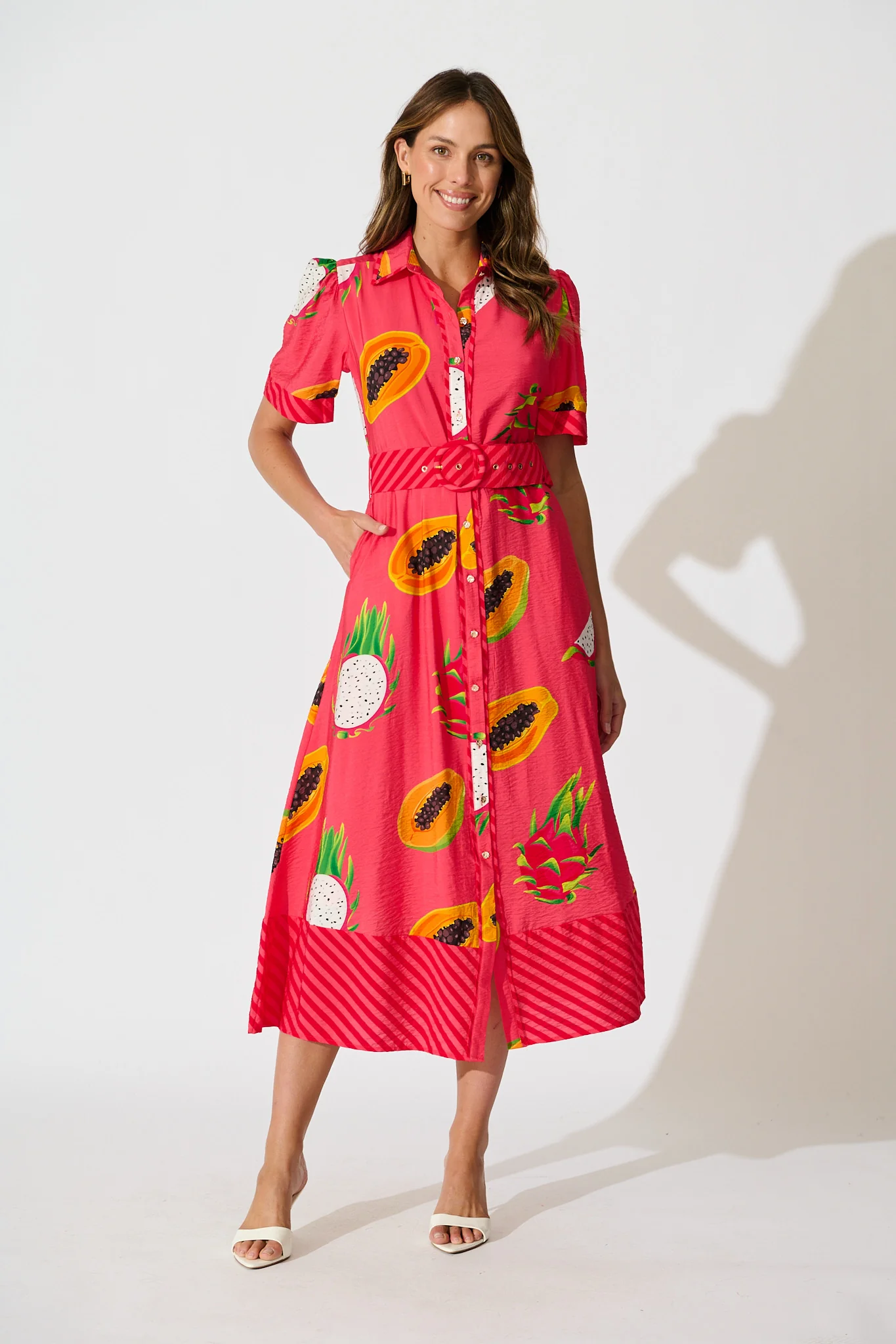 Alina Maxi Shirt Dress in Red Multi Print