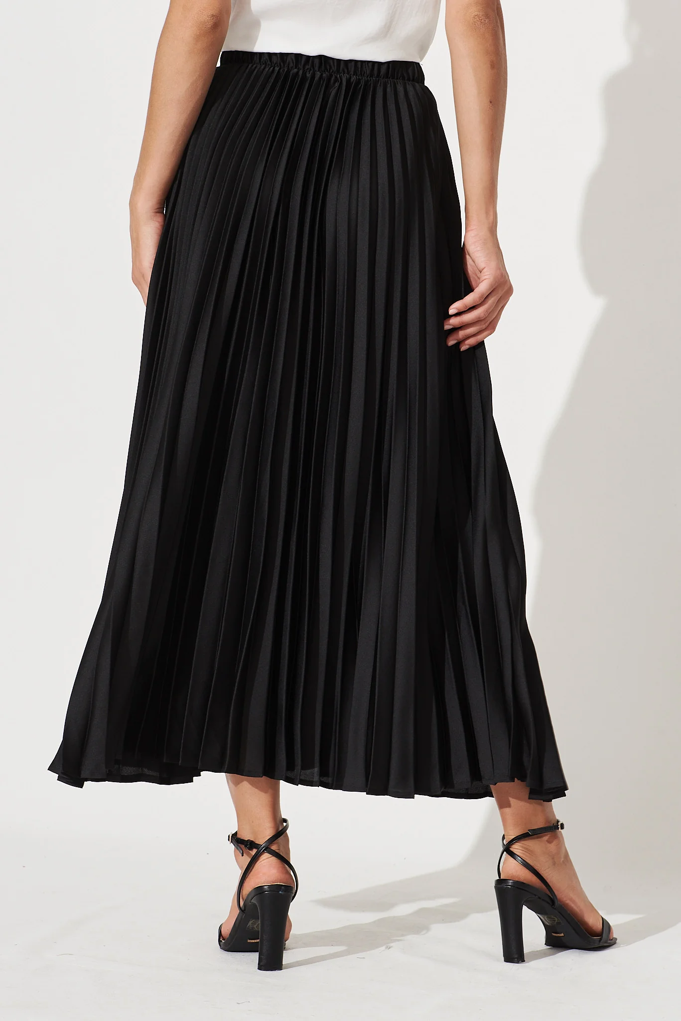 Allison Midi Pleat Skirt In Black Satin - Image 9