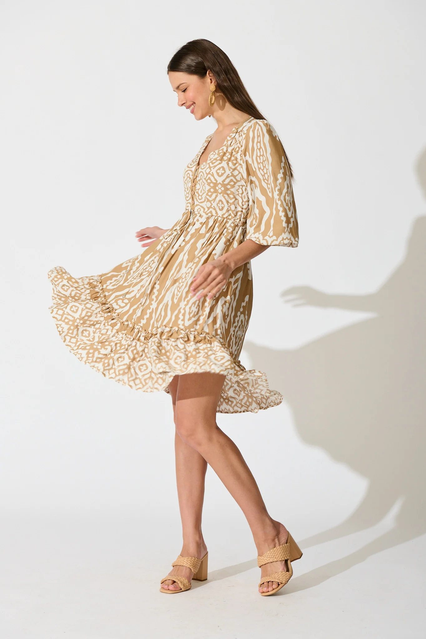 Allora Dress in Beige and White Boho Print - Image 3