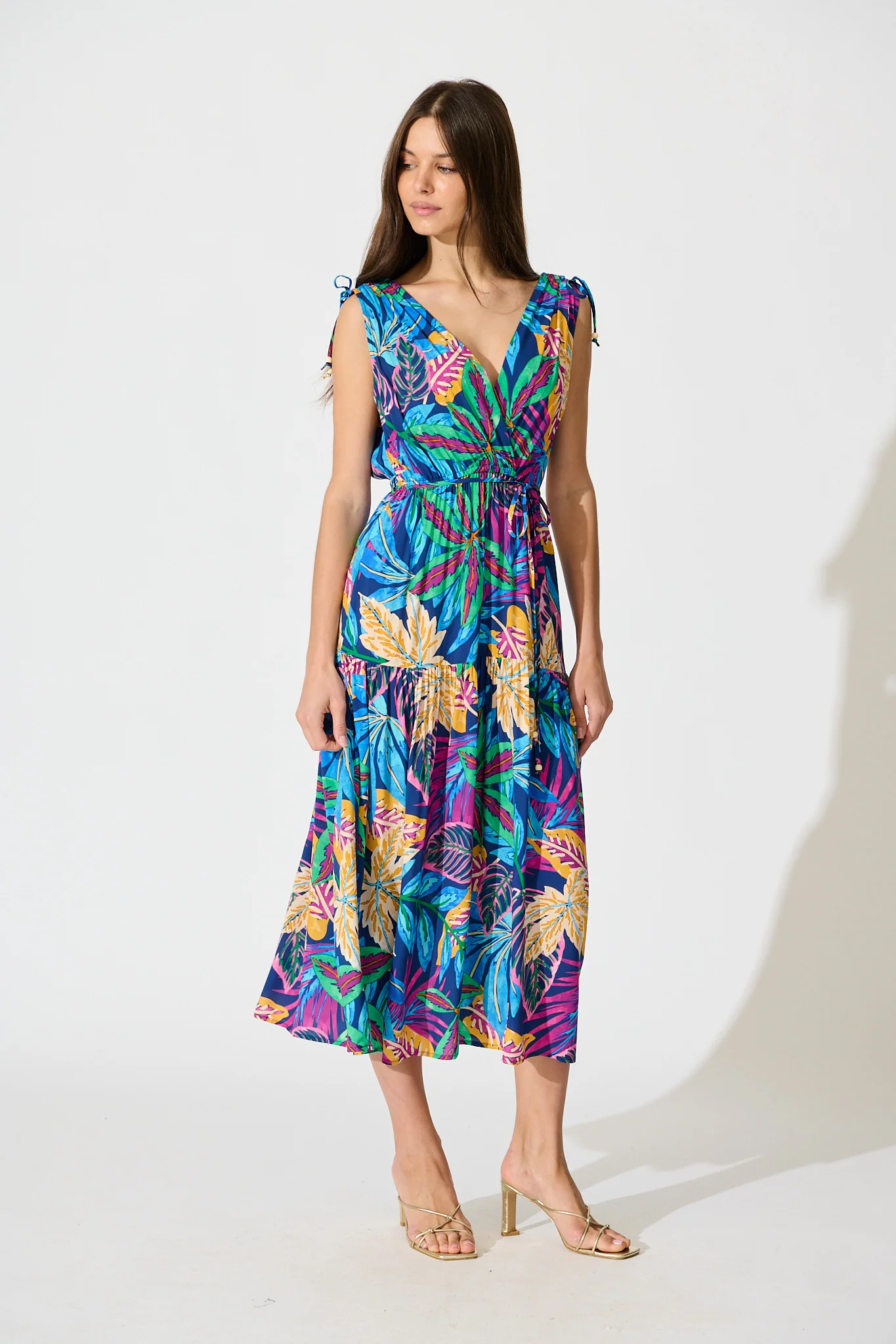 Amabelle Midi Dress in Blue Multi Print