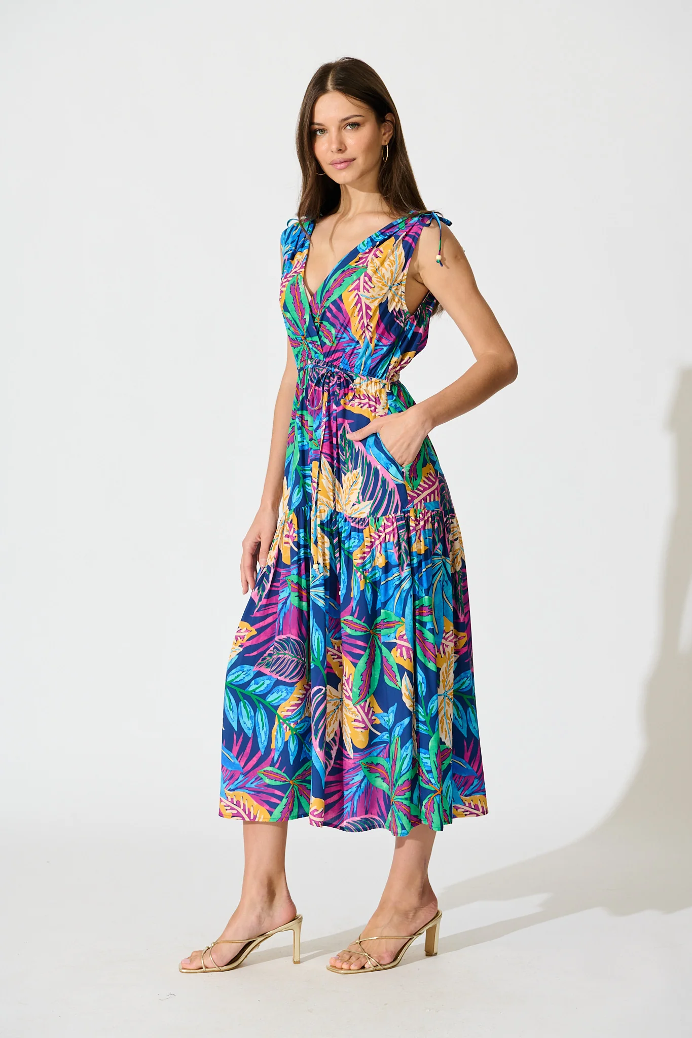 Amabelle Midi Dress in Blue Multi Print - Image 3