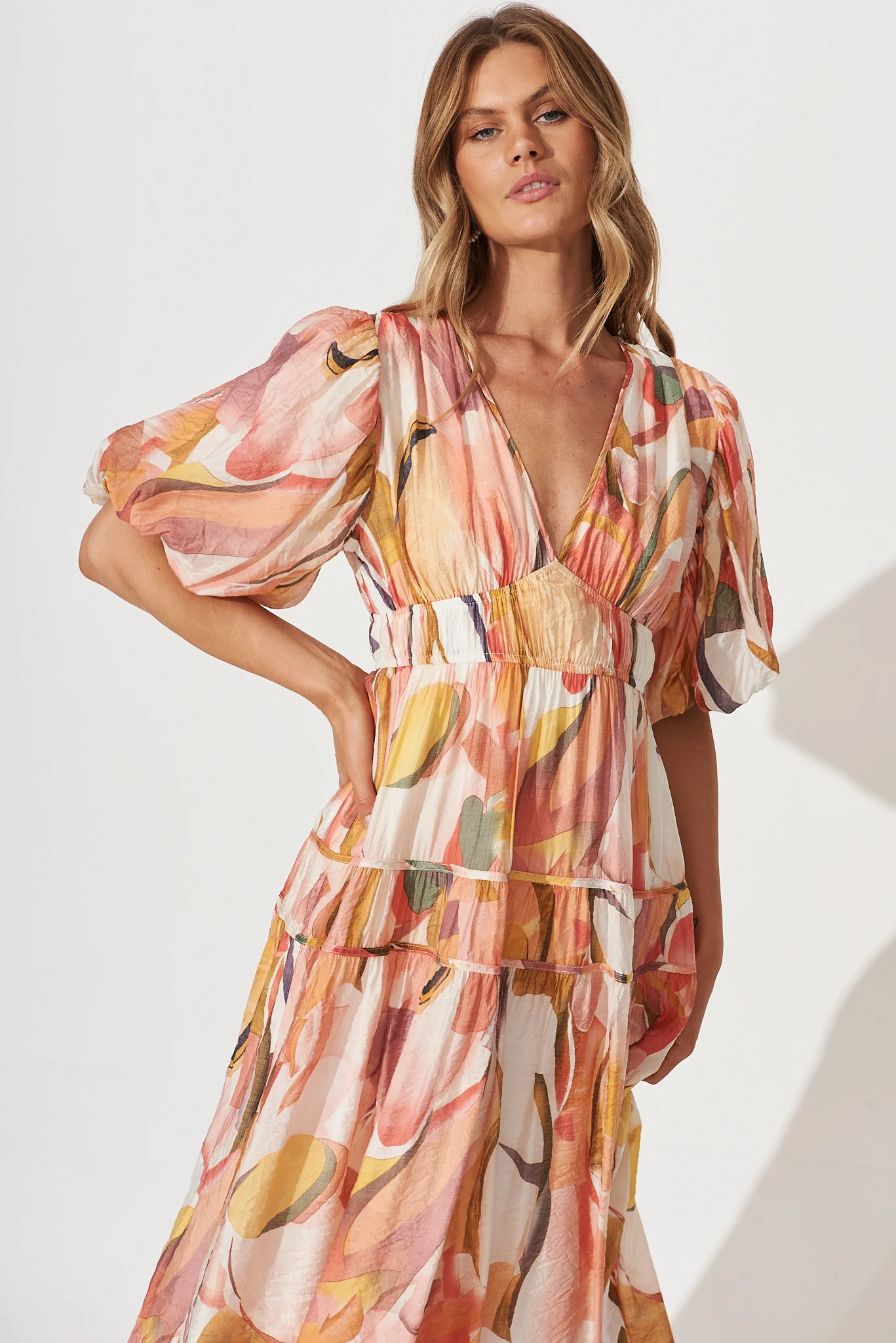 Amalie Midi Dress In White With Multi Floral - Image 3