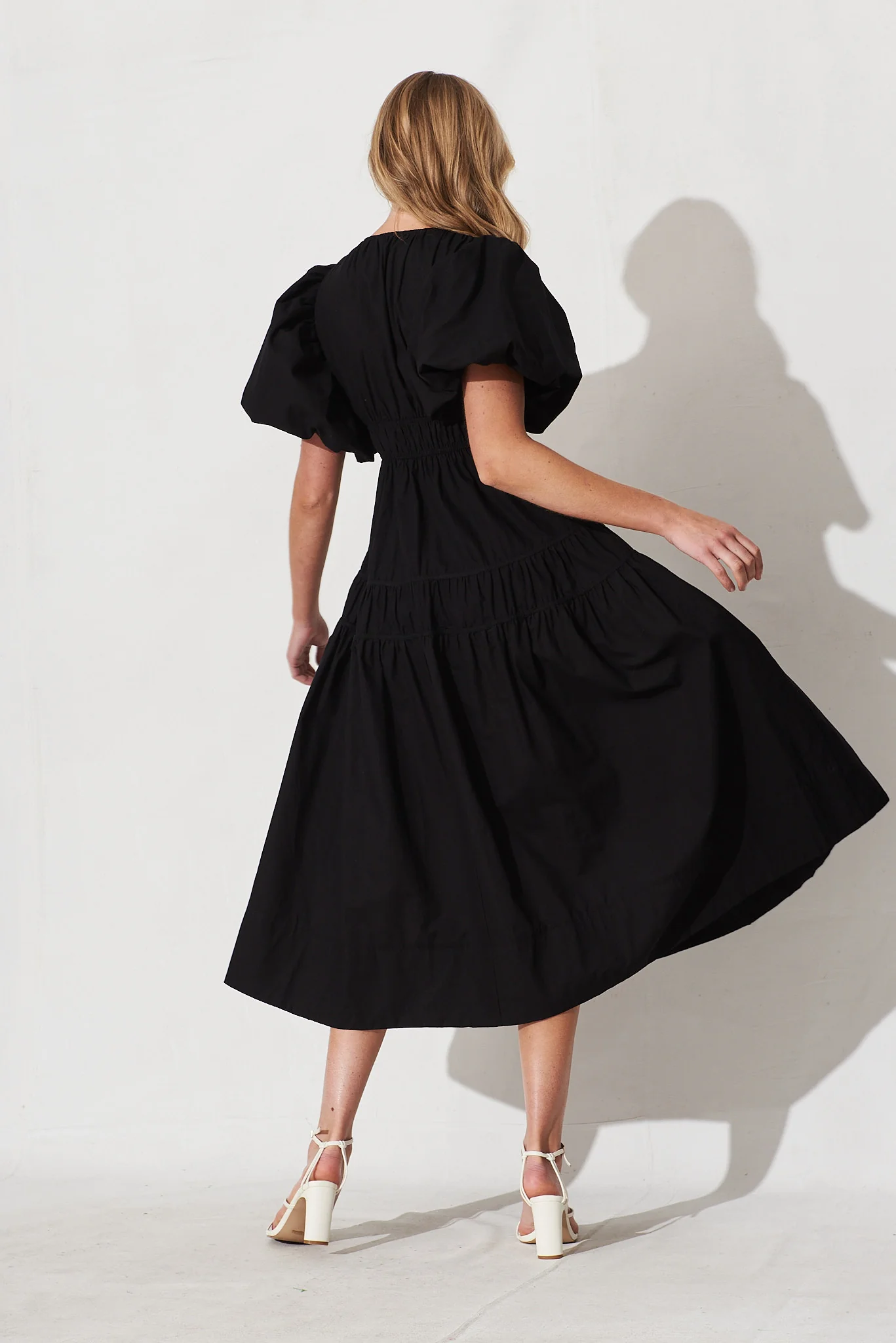 Amalie Midi Dress In Black Cotton - Image 5