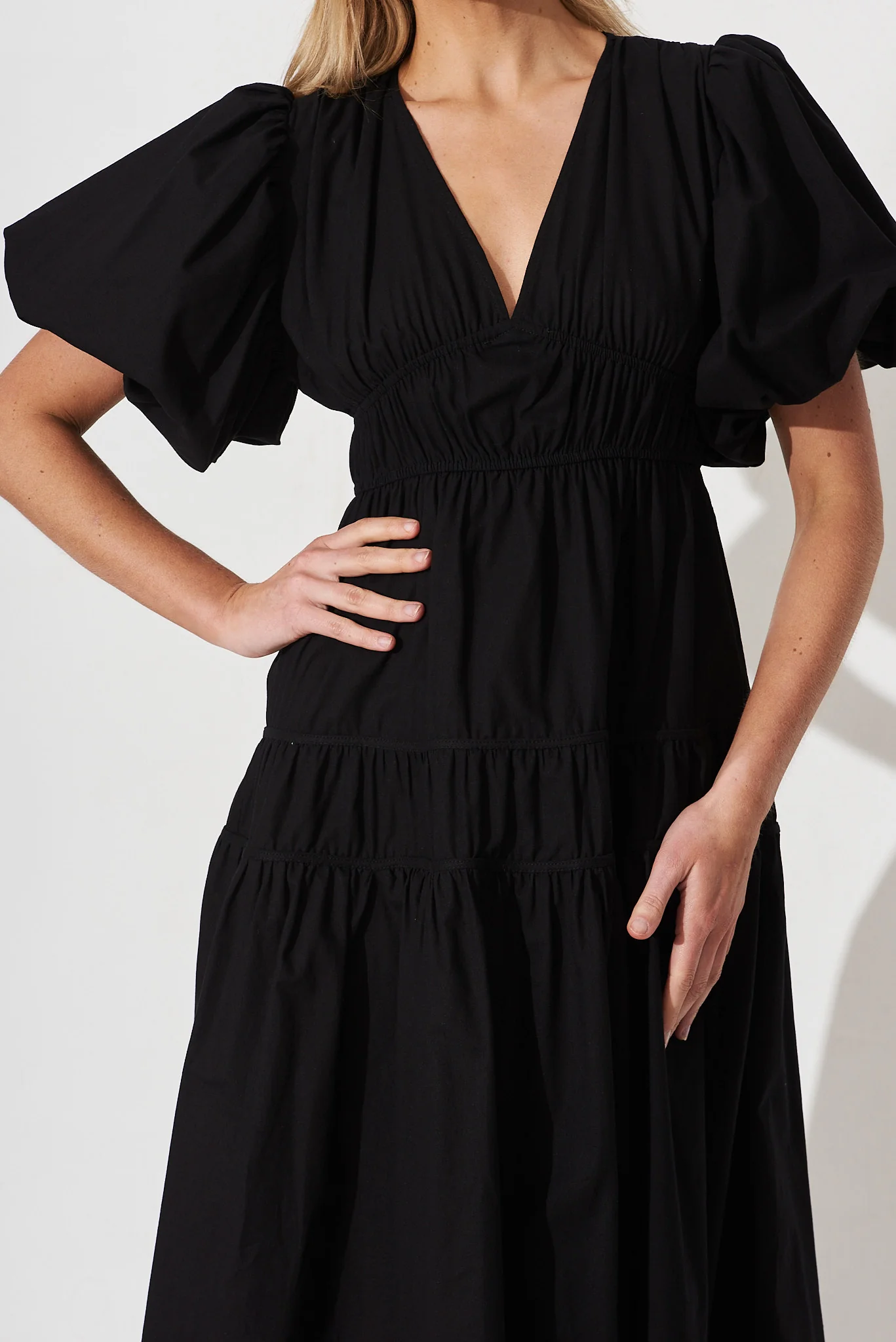 Amalie Midi Dress In Black Cotton - Image 7