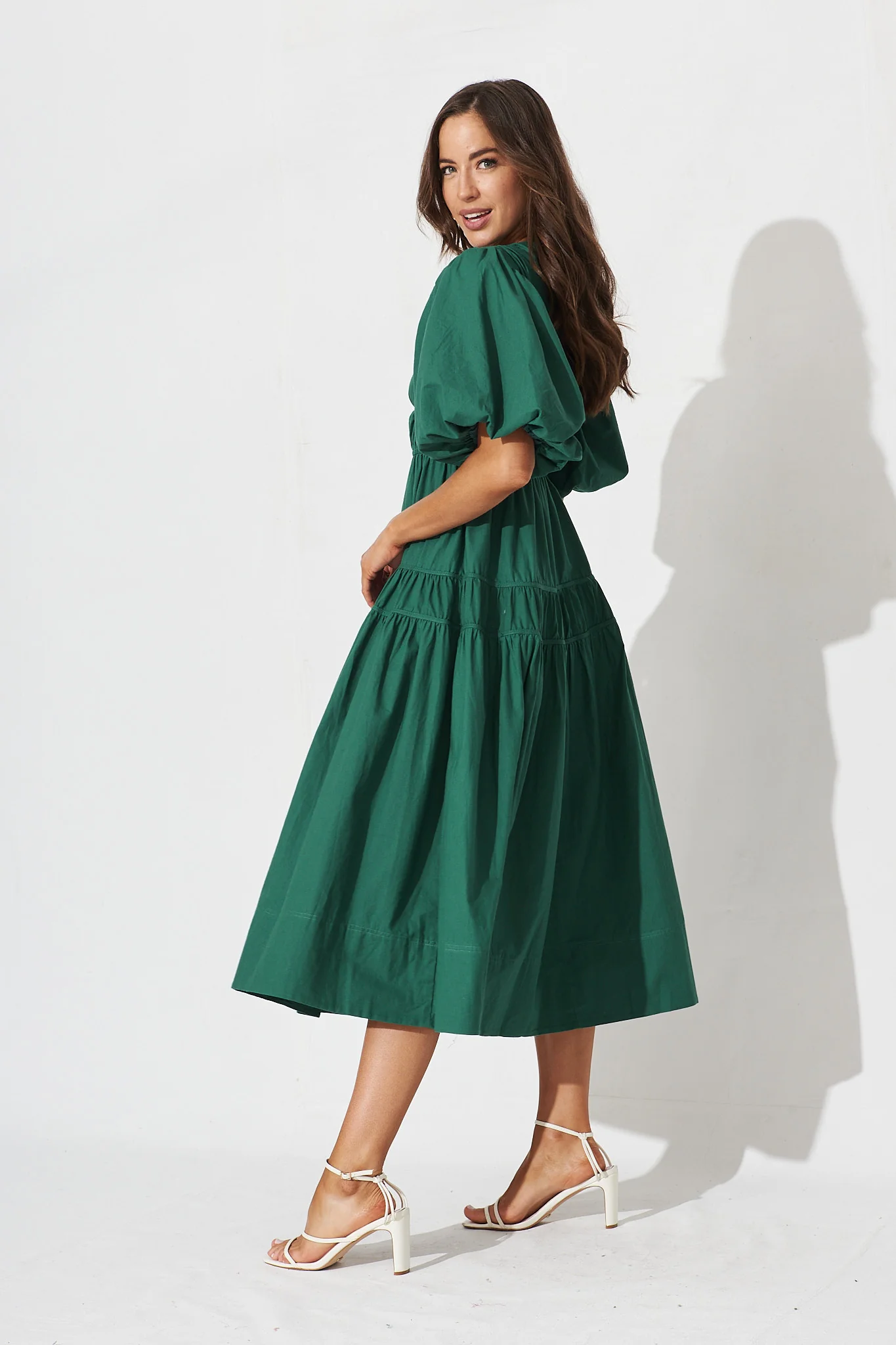 Amalie Midi Dress In Green Cotton - Image 6