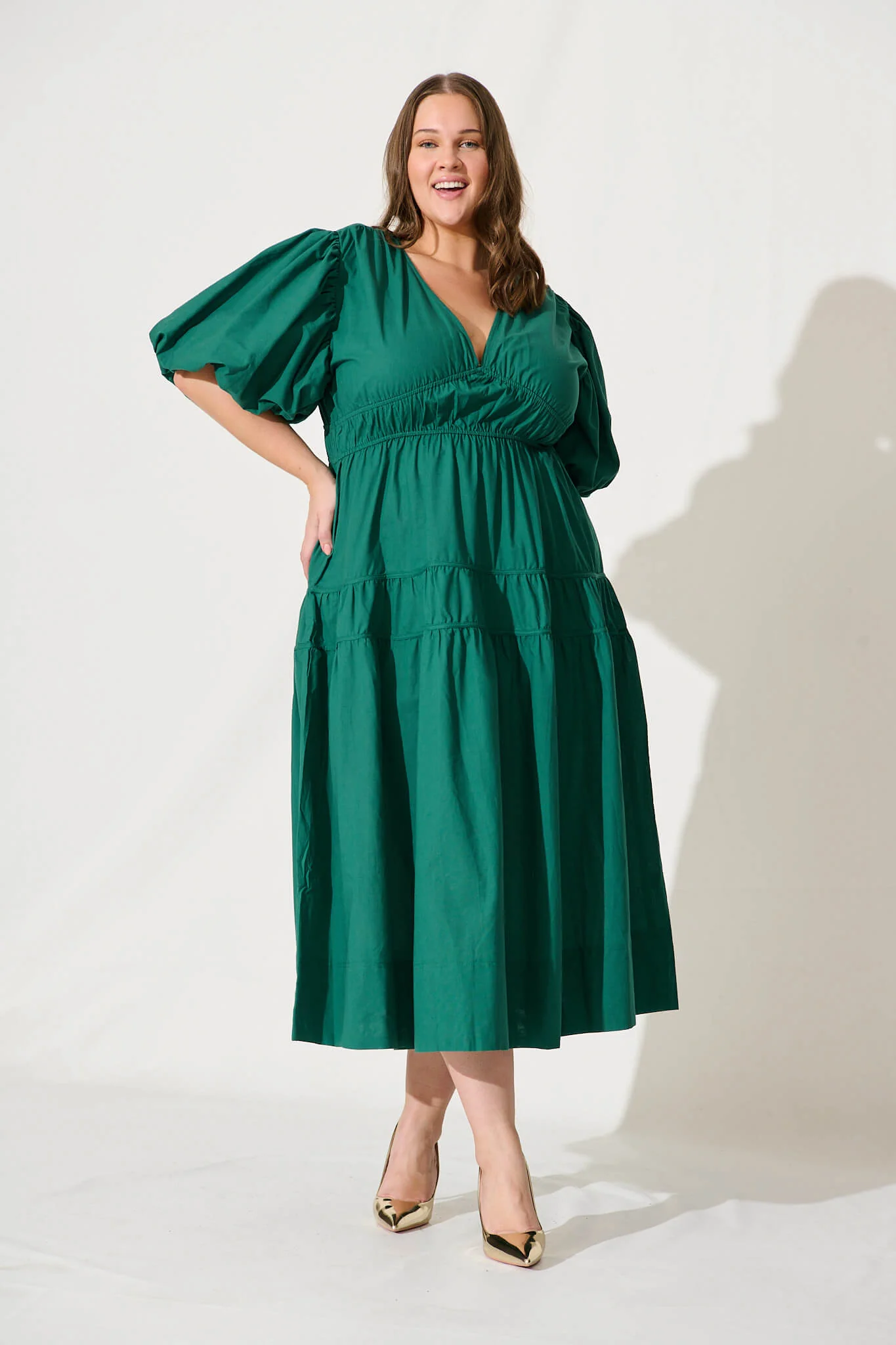 Amalie Midi Dress In Green Cotton - Image 7