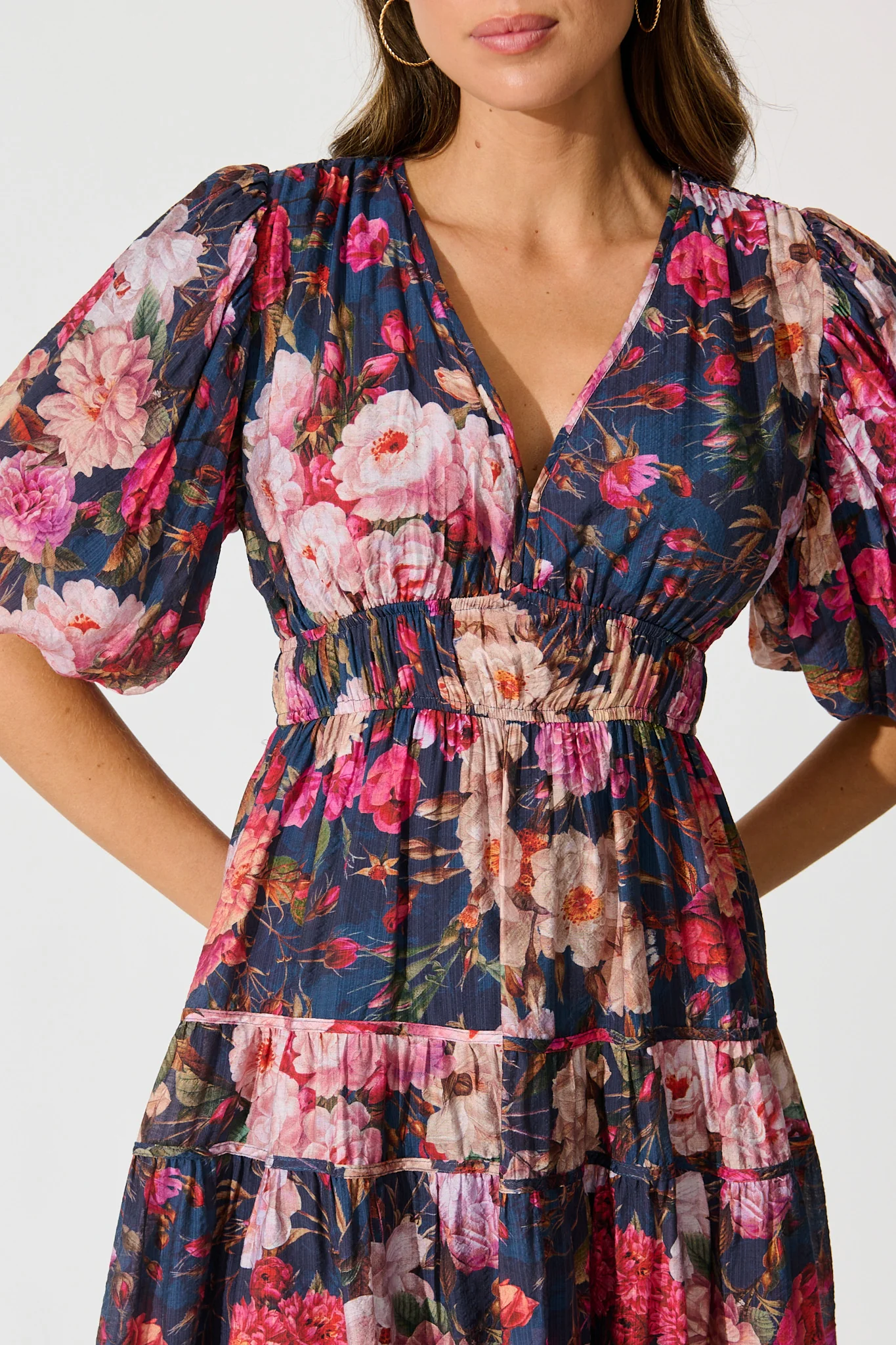 Amalie Midi Dress in Navy with Blush Floral - Image 5
