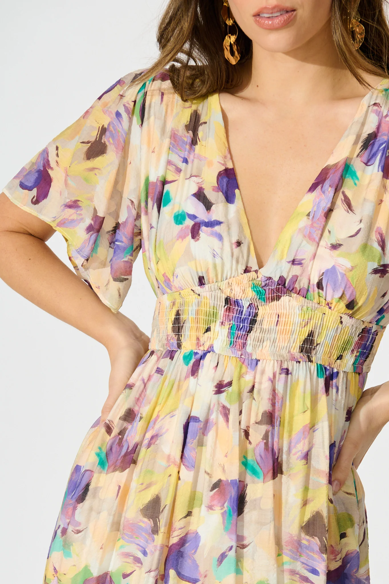 Amara Petal Midi Dress in Mustard Multi Watercolour Floral - Image 5