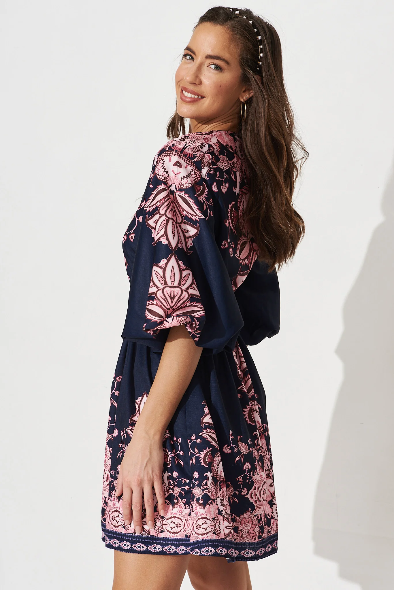 Amira Shirt Dress In Navy With Blush Floral - Image 3