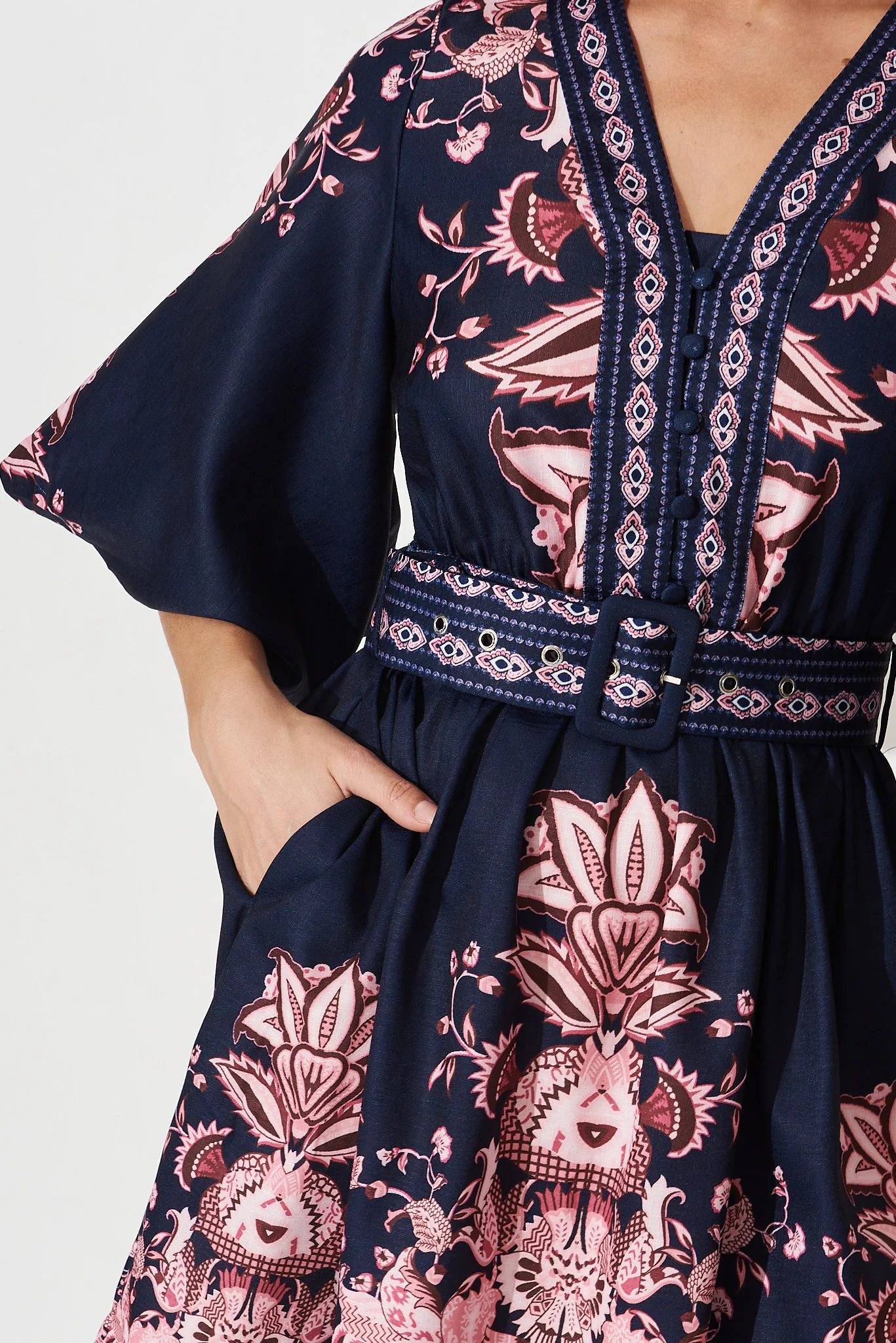 Amira Shirt Dress In Navy With Blush Floral - Image 5