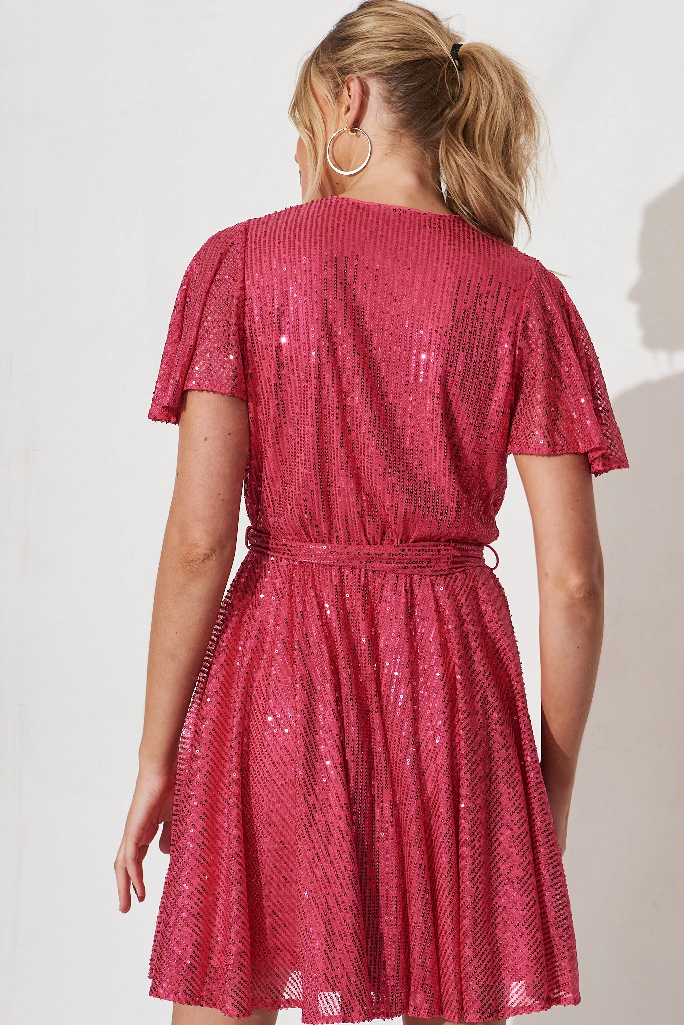 Amoretto Dress In Hot Pink Sequin - Image 8