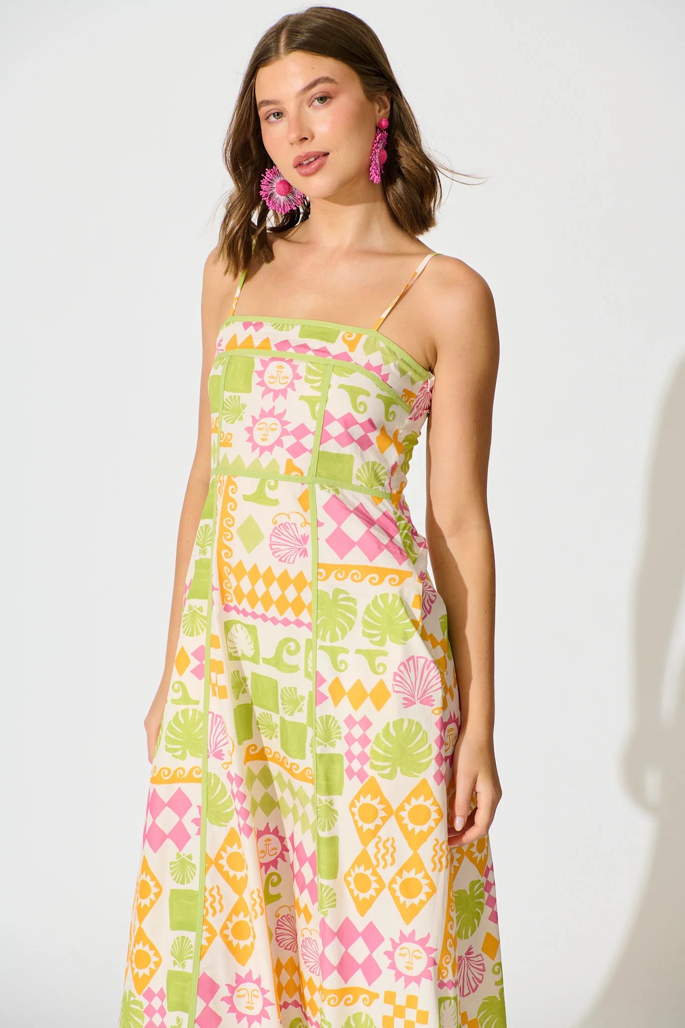 Amylee Midi Sundress in Multi Patchwork Print Cotton - Image 2