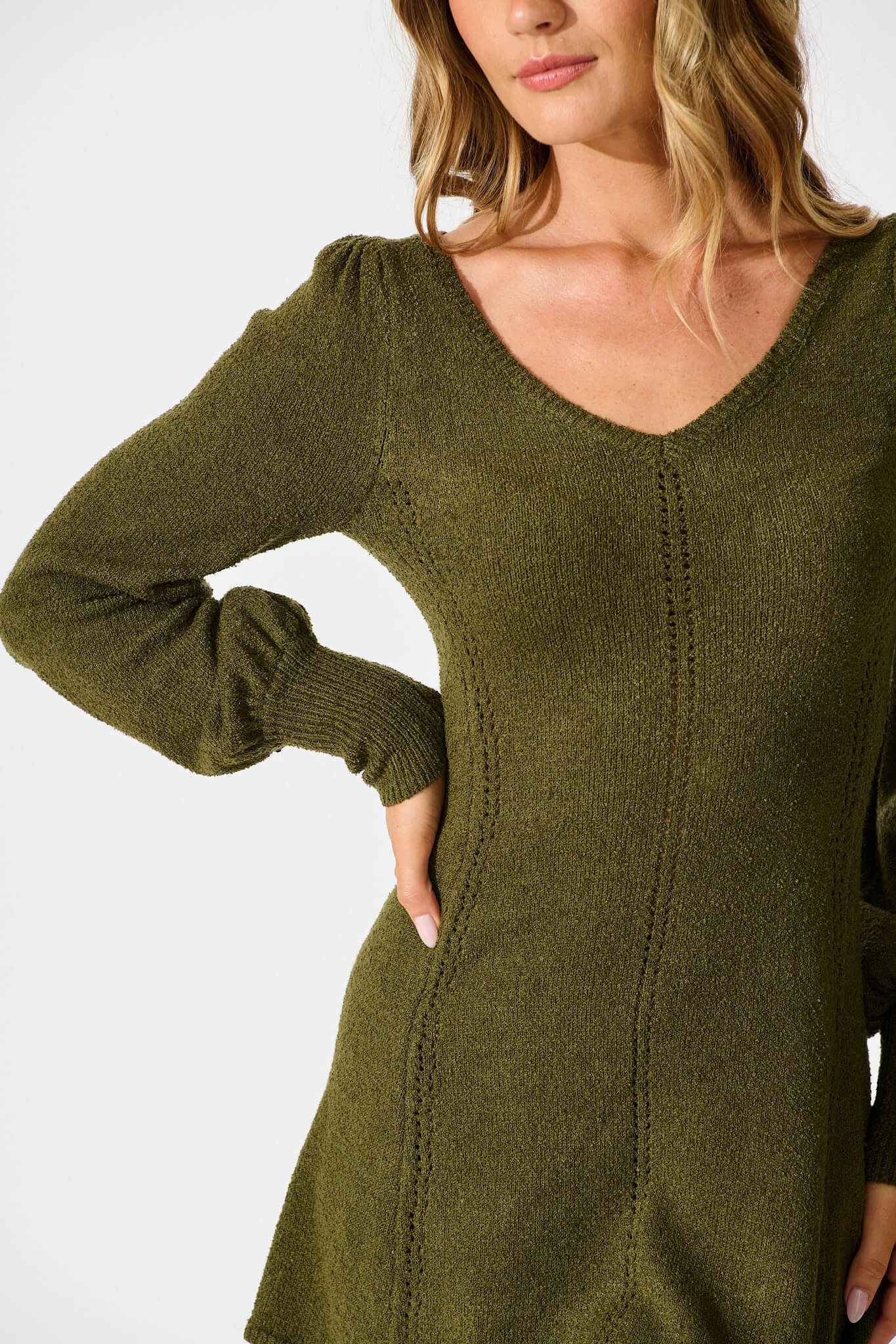 Analia Knit Dress In Khaki - Image 5