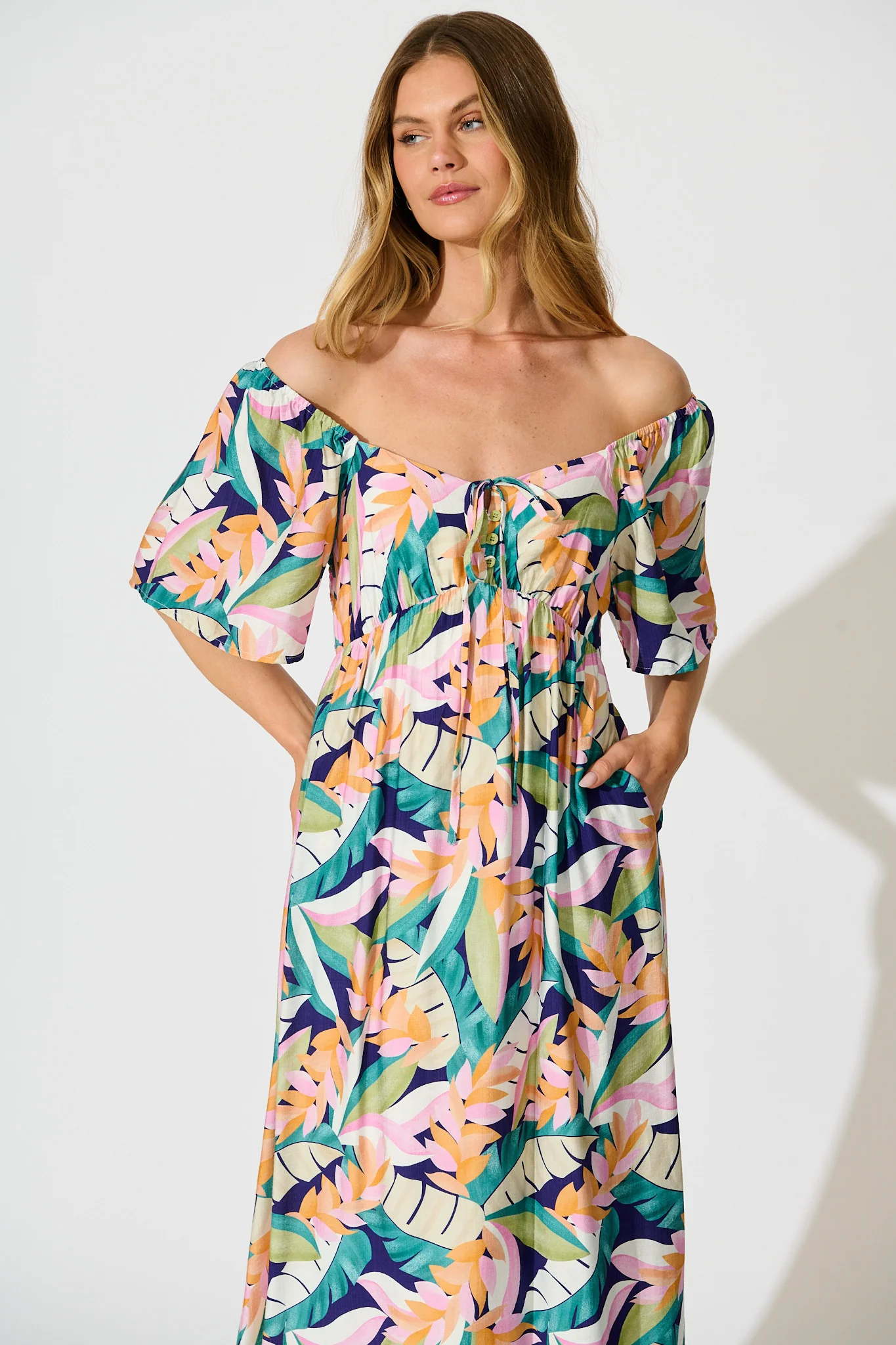 Anemone Midi Dress in Multi Leaf Print - Image 5