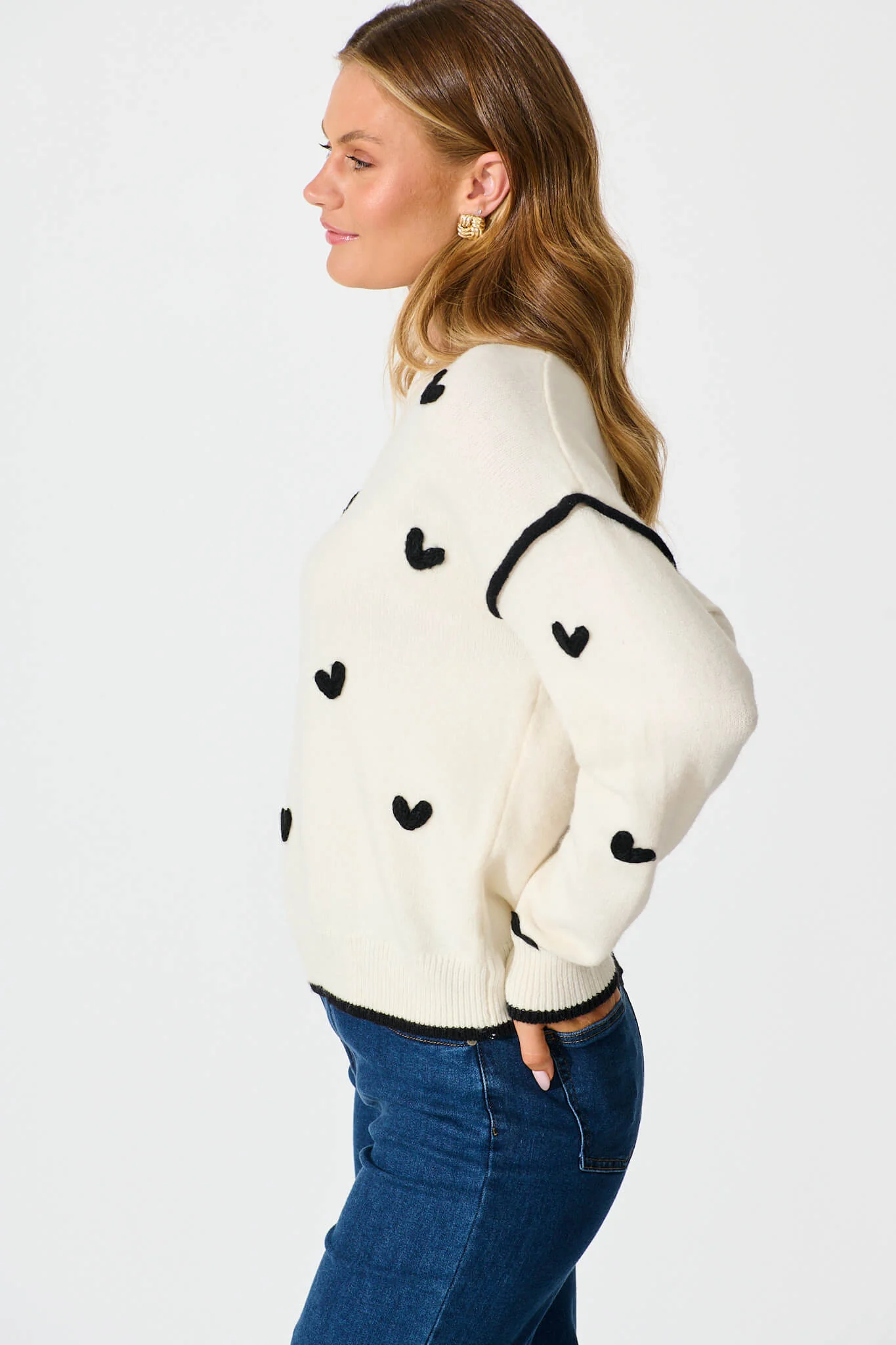 Angie Knit in Cream with Black Heart Wool Blend - Image 5