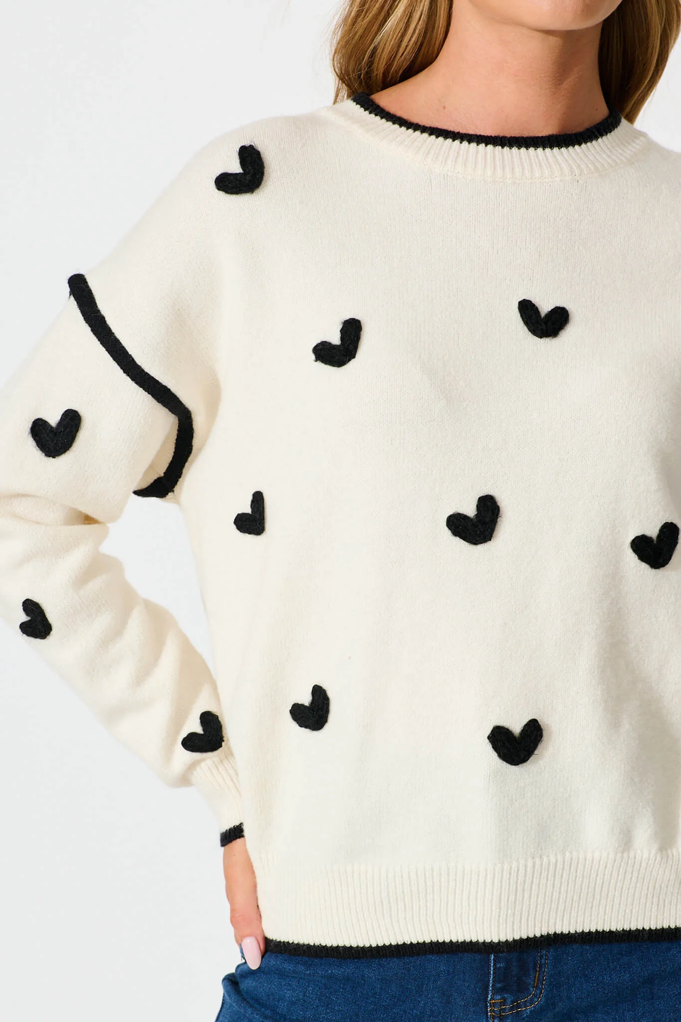Angie Knit in Cream with Black Heart Wool Blend - Image 8