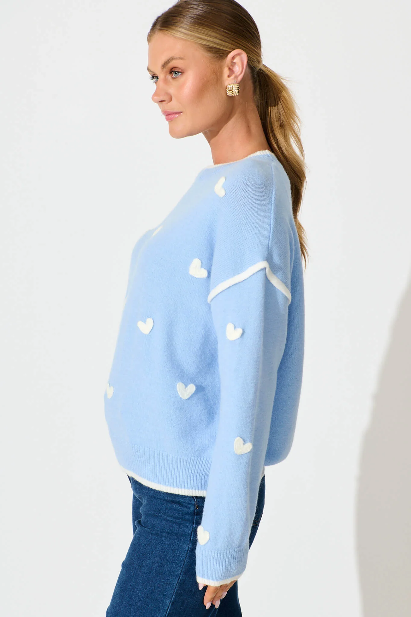 Angie Knit in Pale Blue with Cream Heart Wool Blend - Image 6