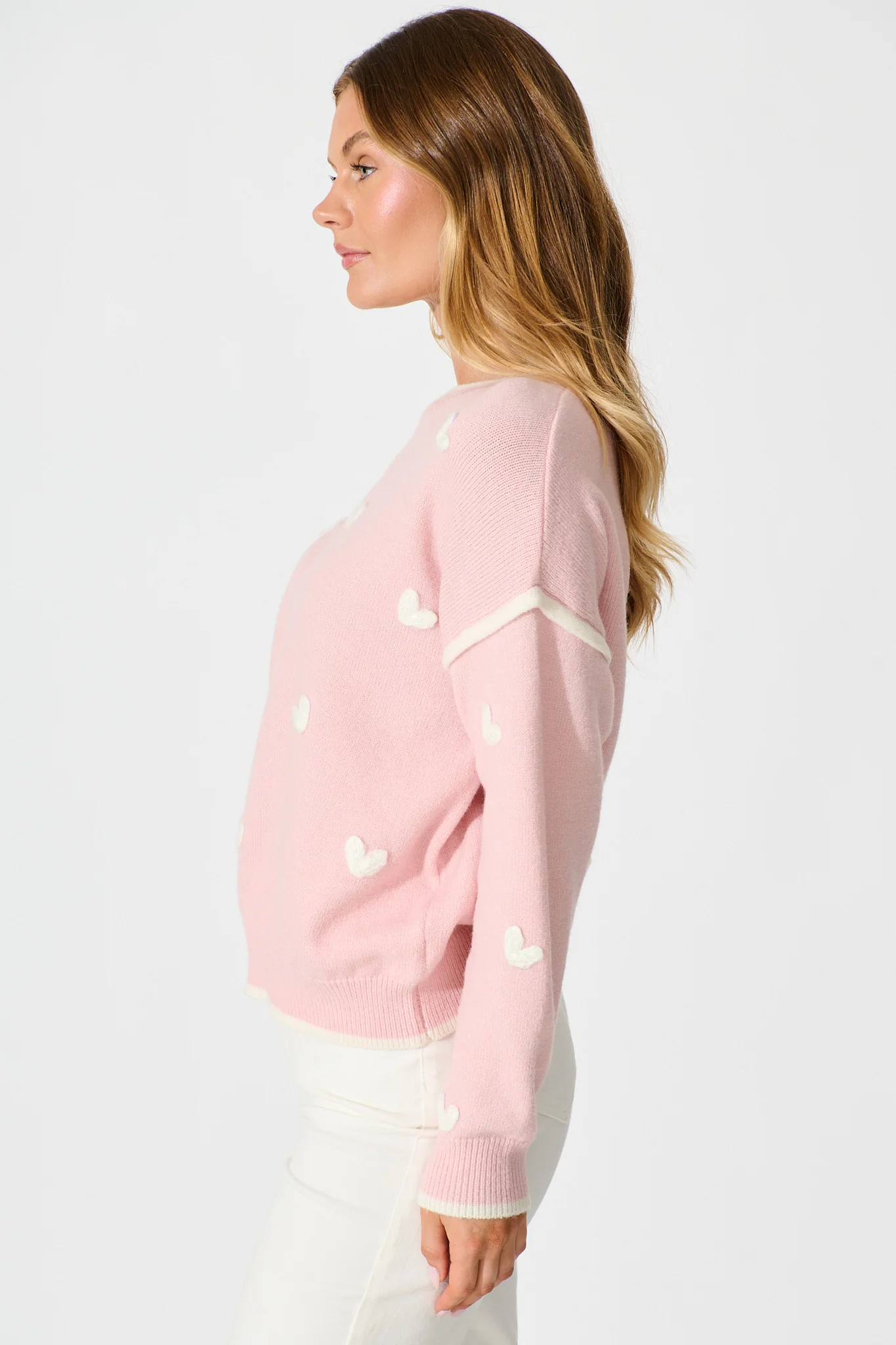Angie Knit in Pink with Cream Heart Wool Blend - Image 4