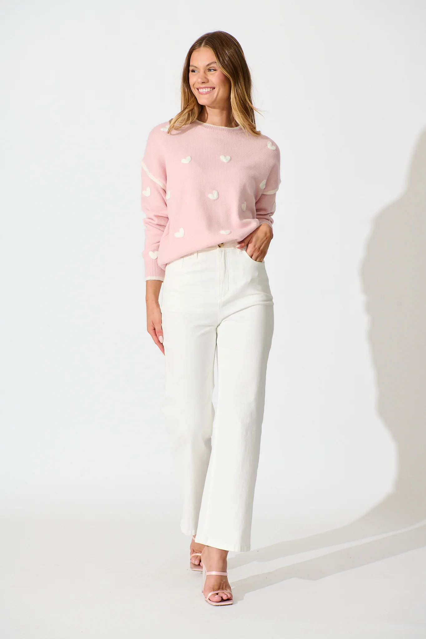 Angie Knit in Pink with Cream Heart Wool Blend - Image 6