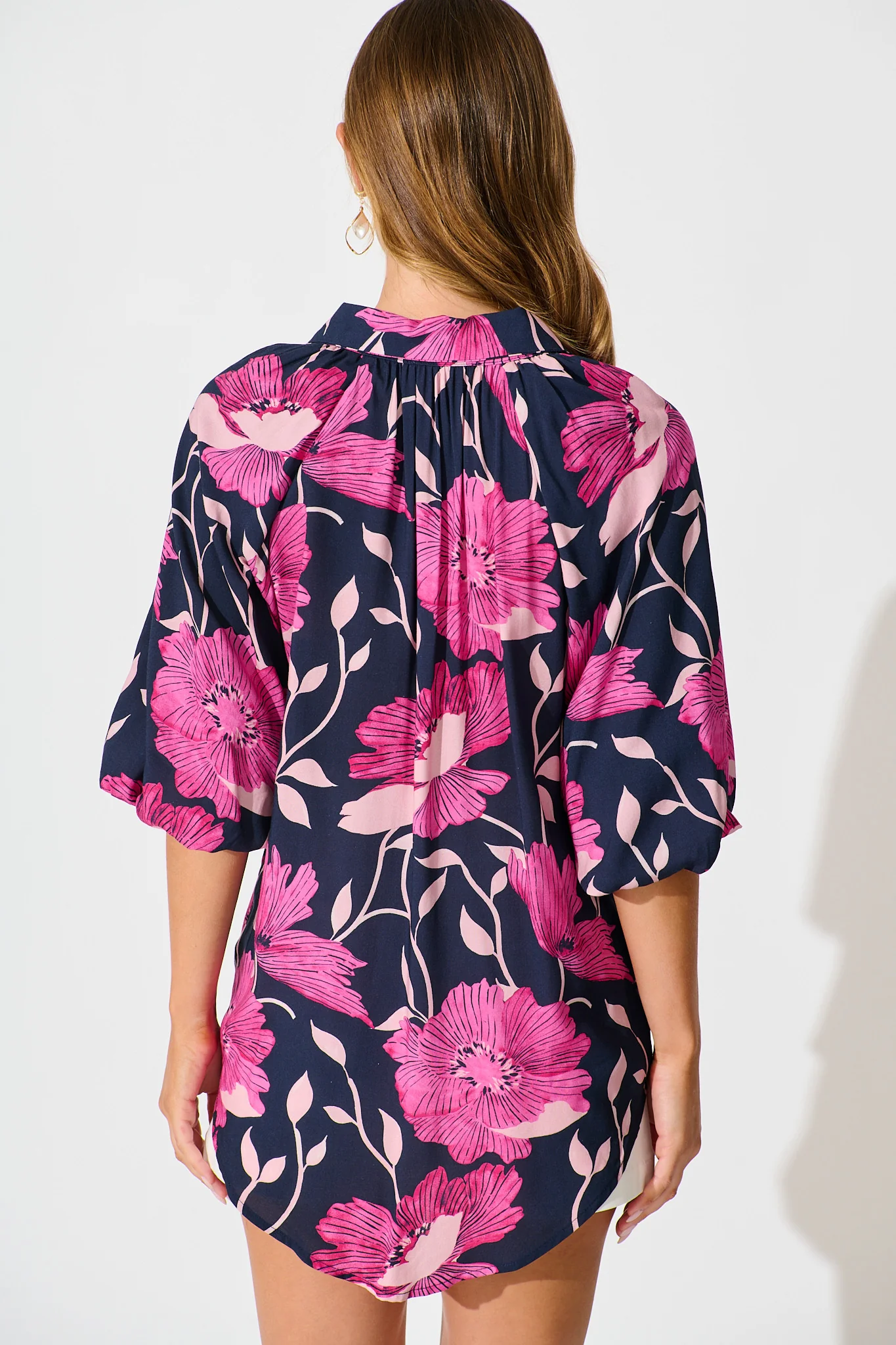 Anita Shirt In Navy with Pink Floral - Image 3