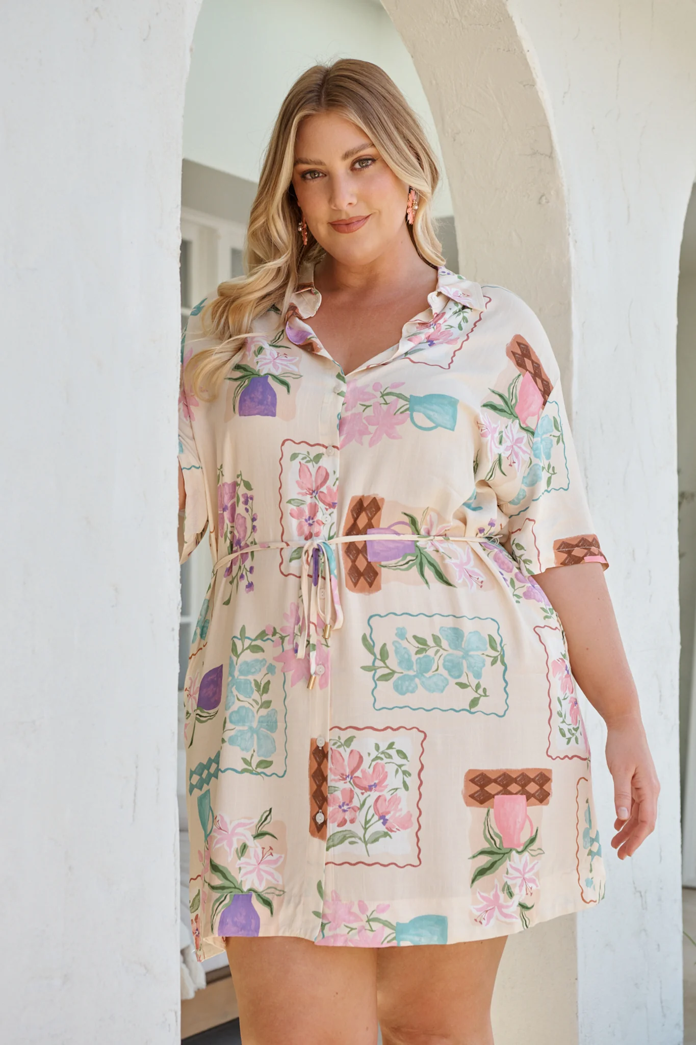 Arabella Garden Shirt Dress in Multi Conversational Print - Image 7