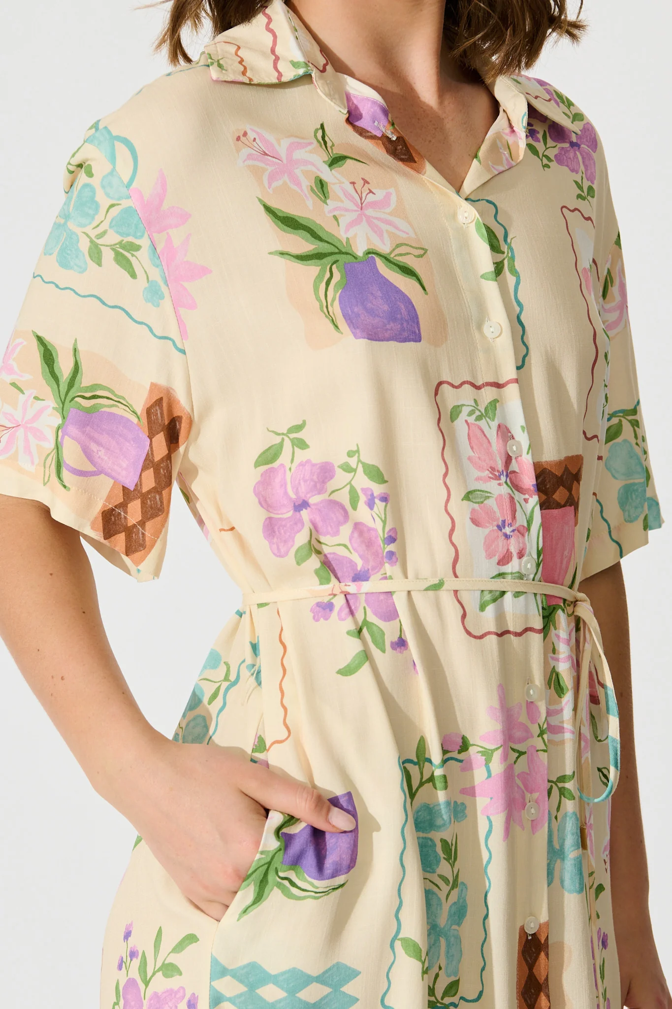 Arabella Garden Shirt Dress in Multi Conversational Print - Image 9