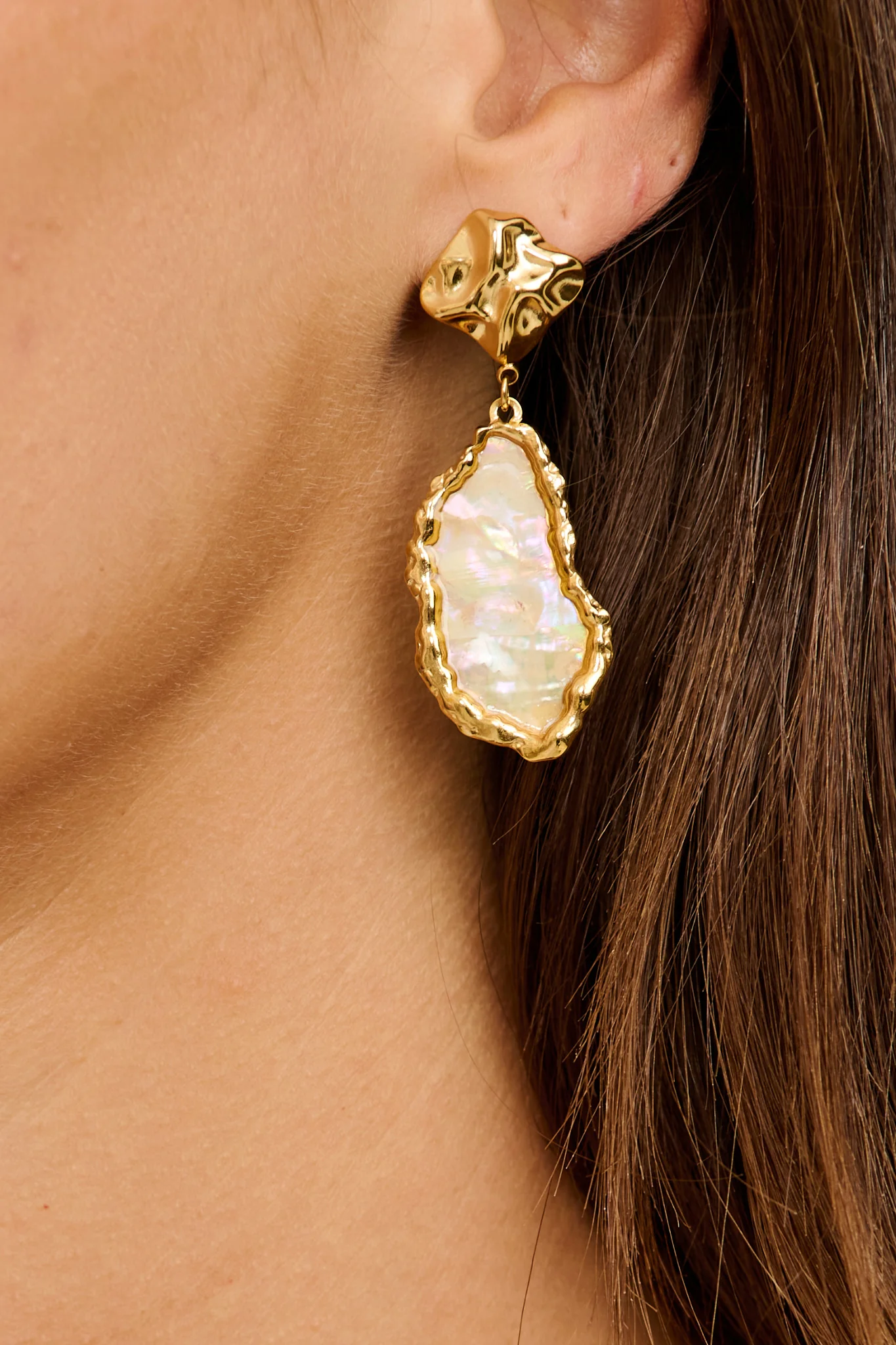 Ariana Stud Earrings in Gold Irregular Iridescent Stone