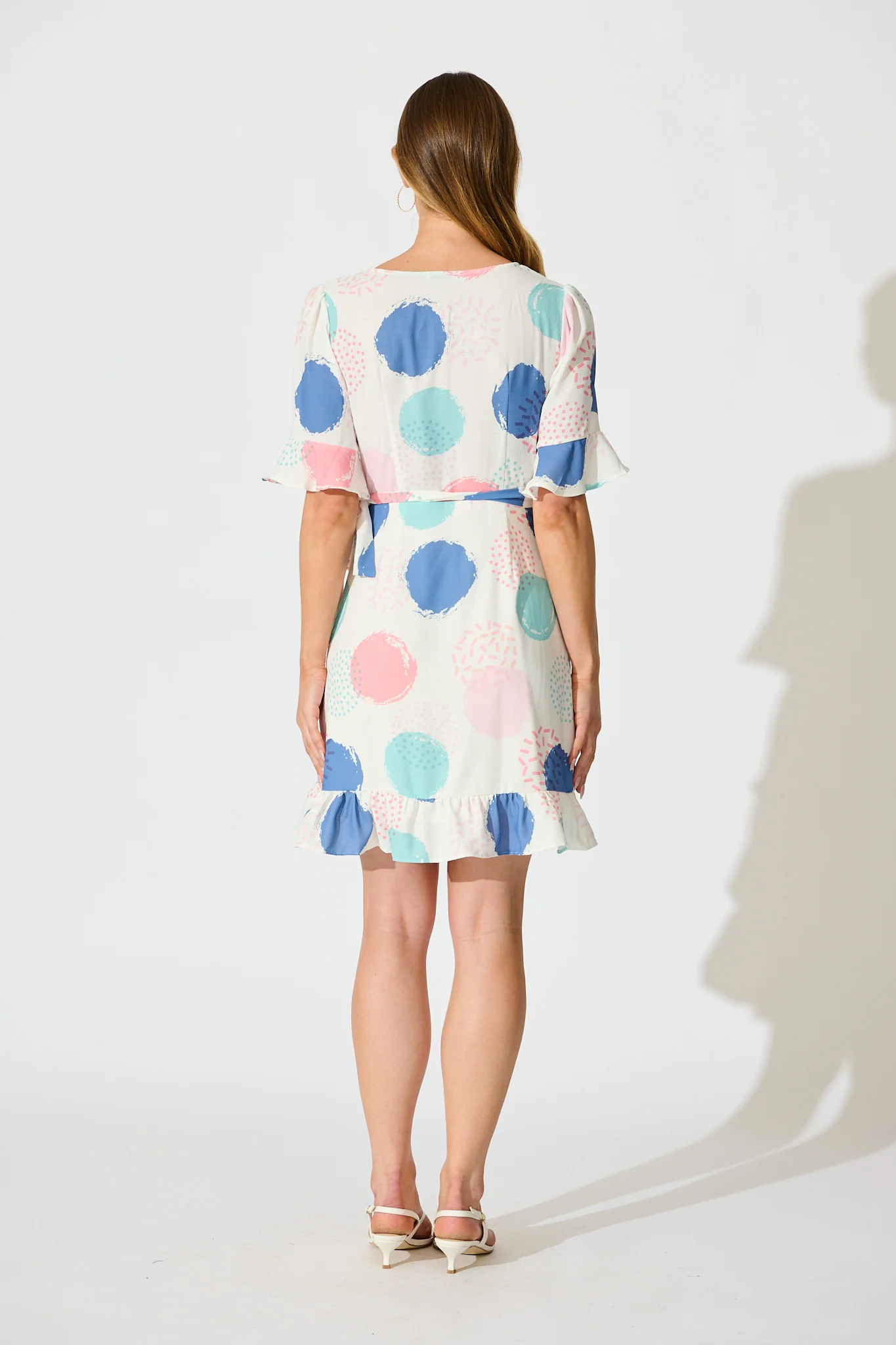 Ariane Wrap Dress In White with Multi Spot Print - Image 4