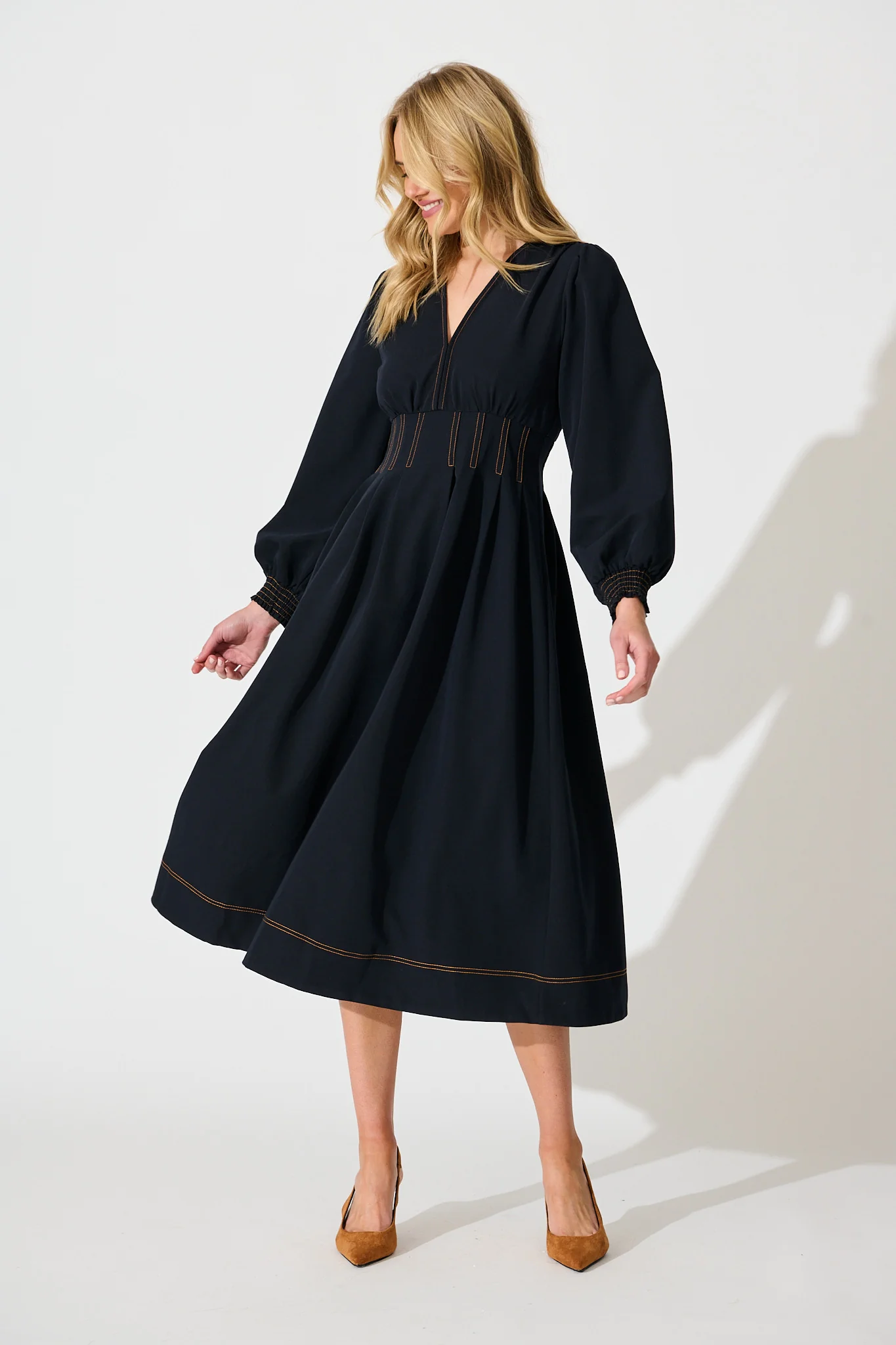 Ariella Midi Dress in Navy