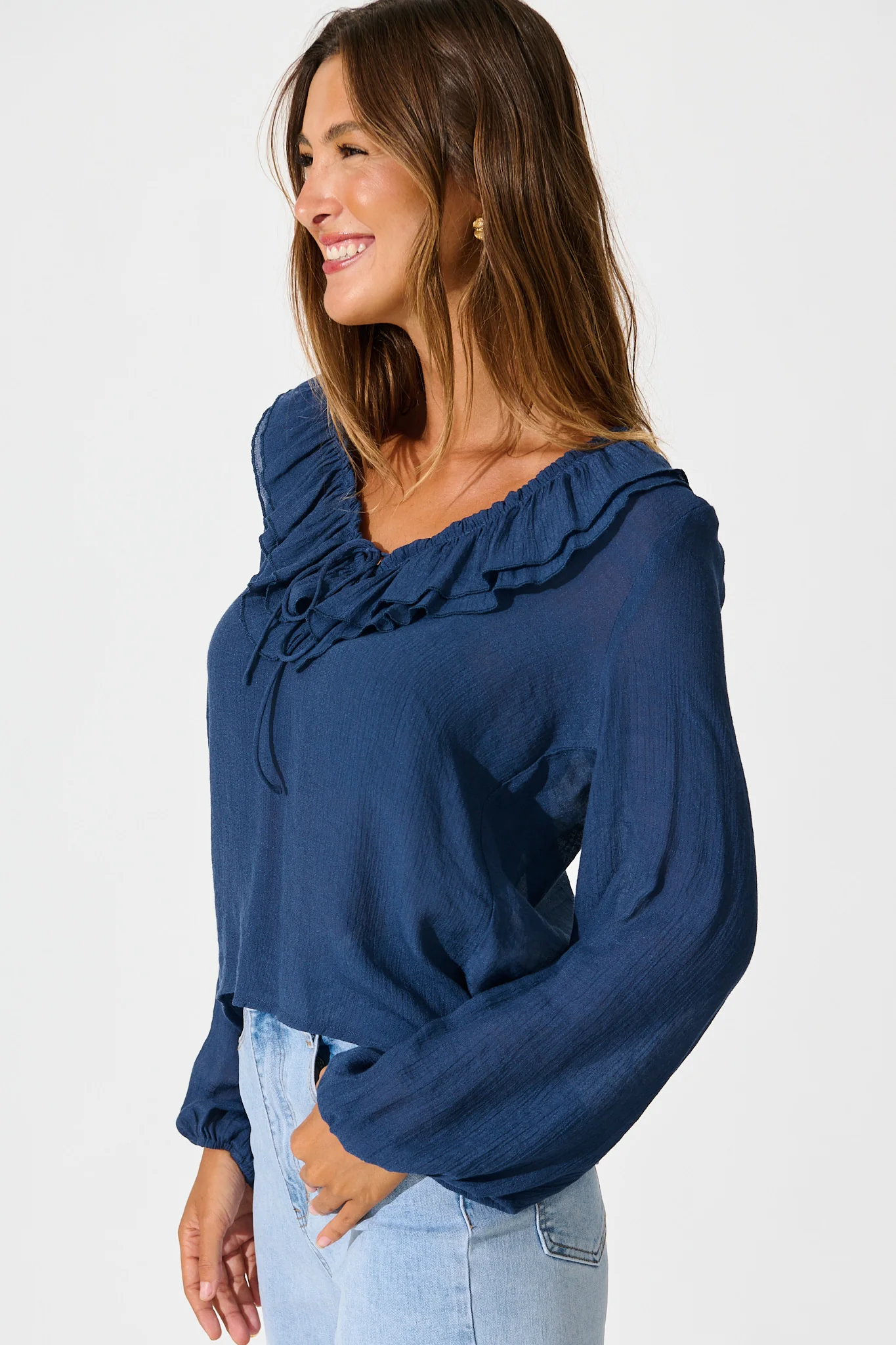 Ariella Top in Navy Cotton Blend - Image 2