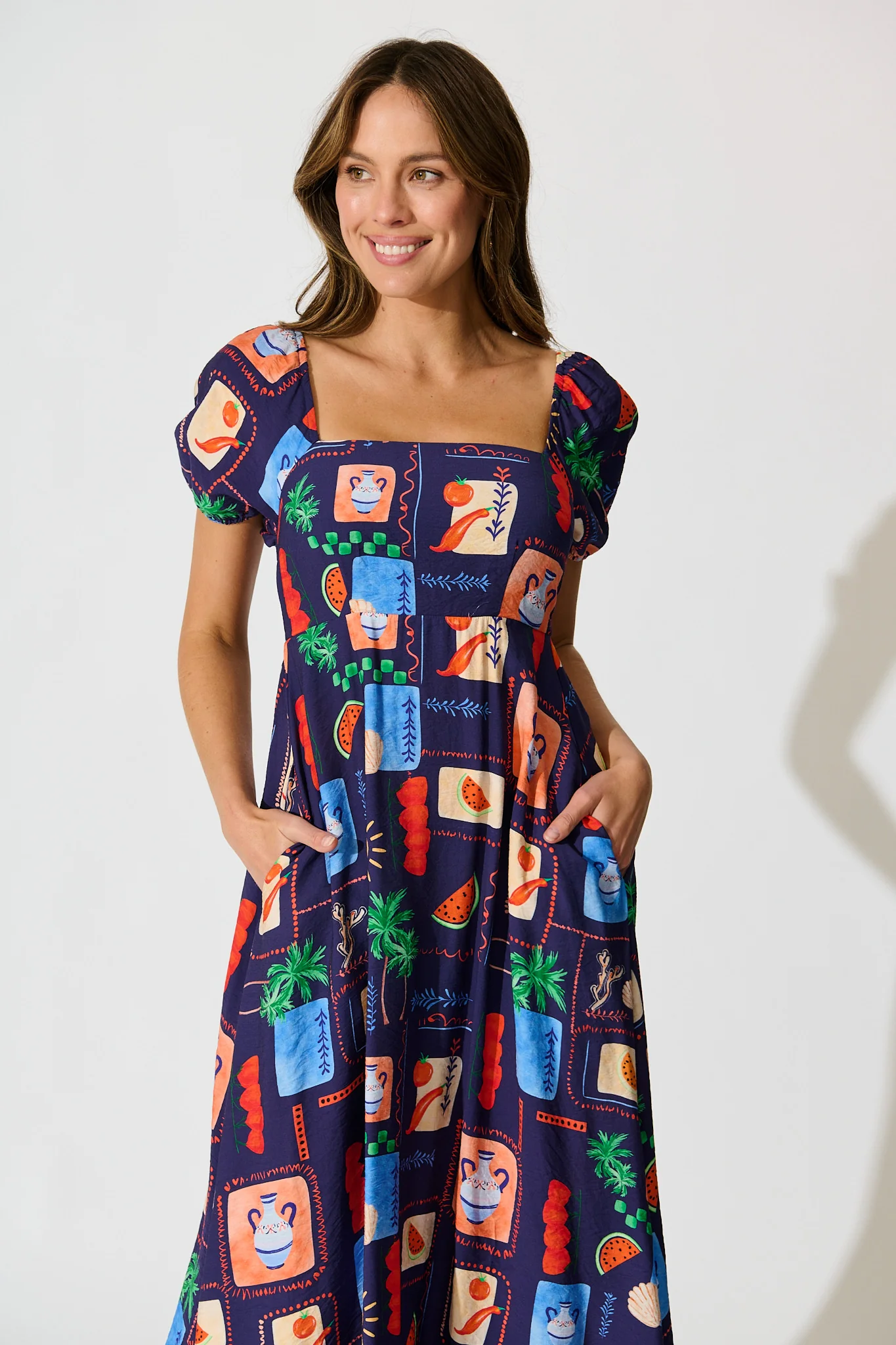 Arien Maxi Dress in Navy Multi Print - Image 2