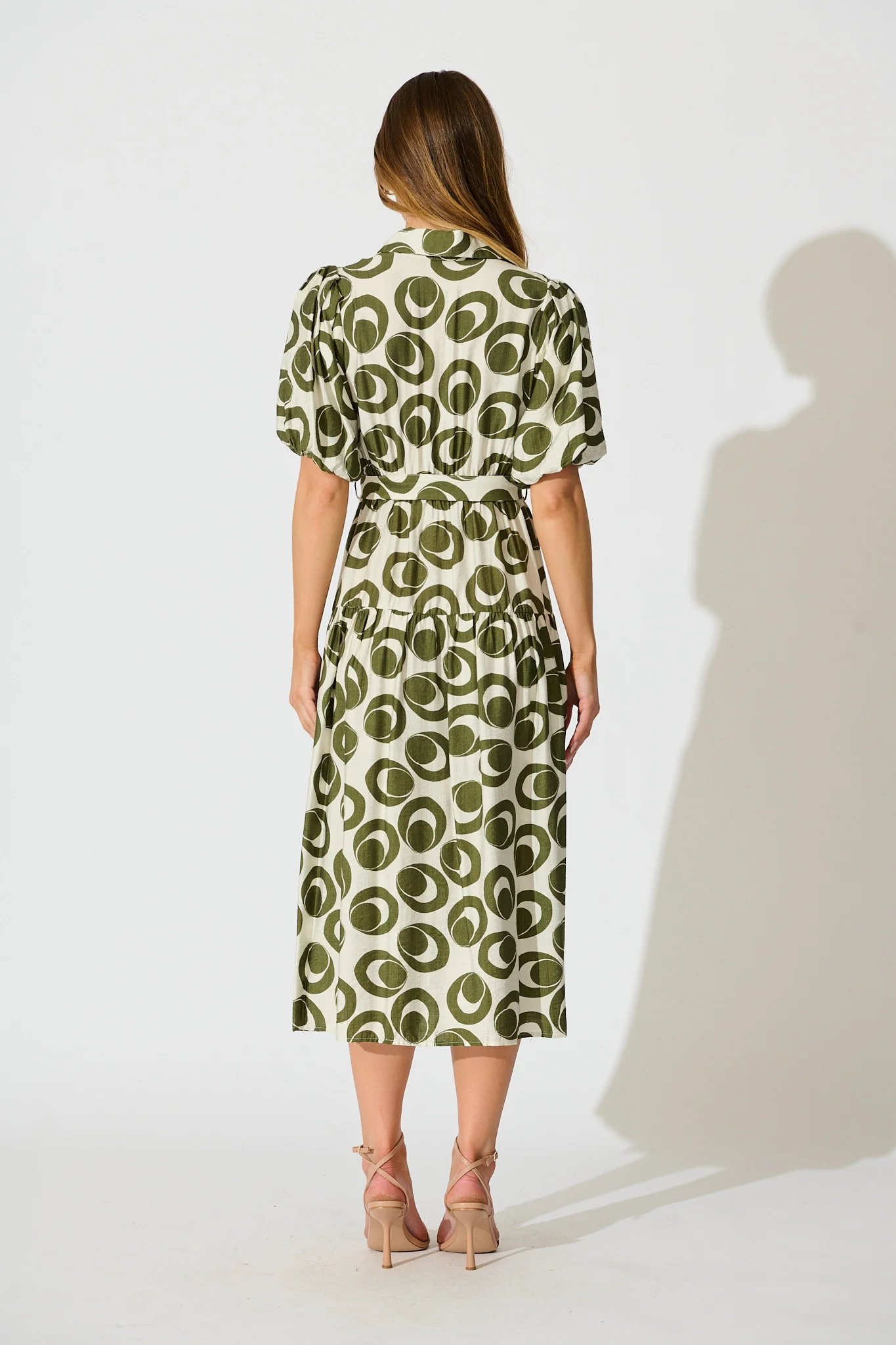 Asazie Midi Shirt Dress in White with Green Print - Image 4